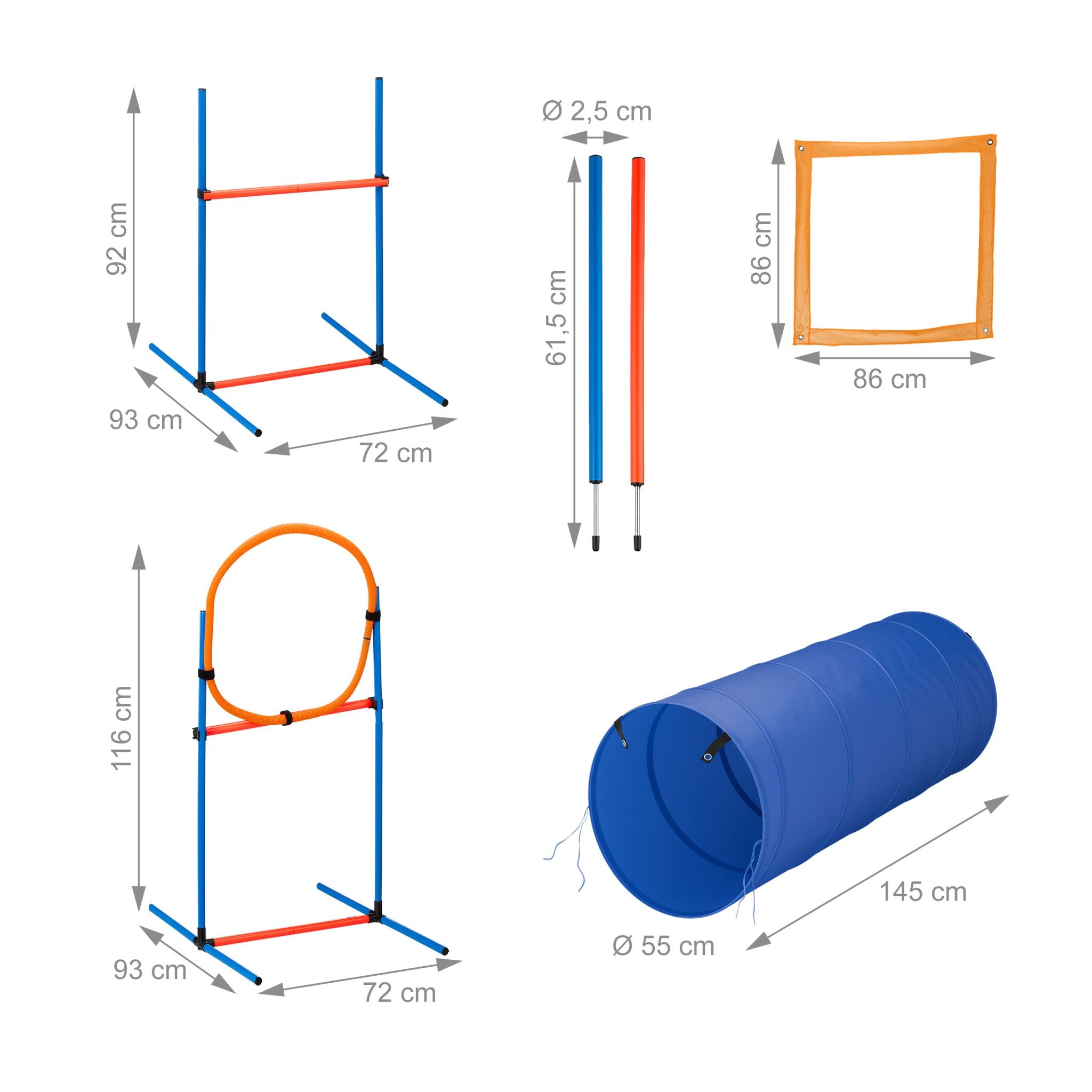 Agility Set für Hunde Blau-Orange von Relaxdays
