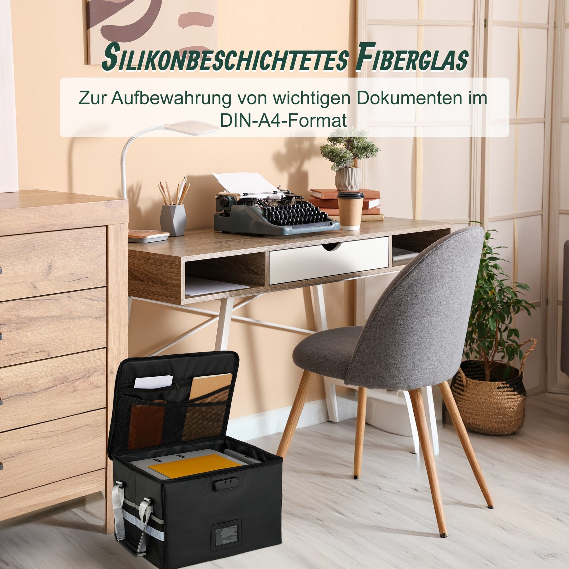 Dokumententasche feuerfest & wasserdicht Schwarz-Silber von Relaxdays