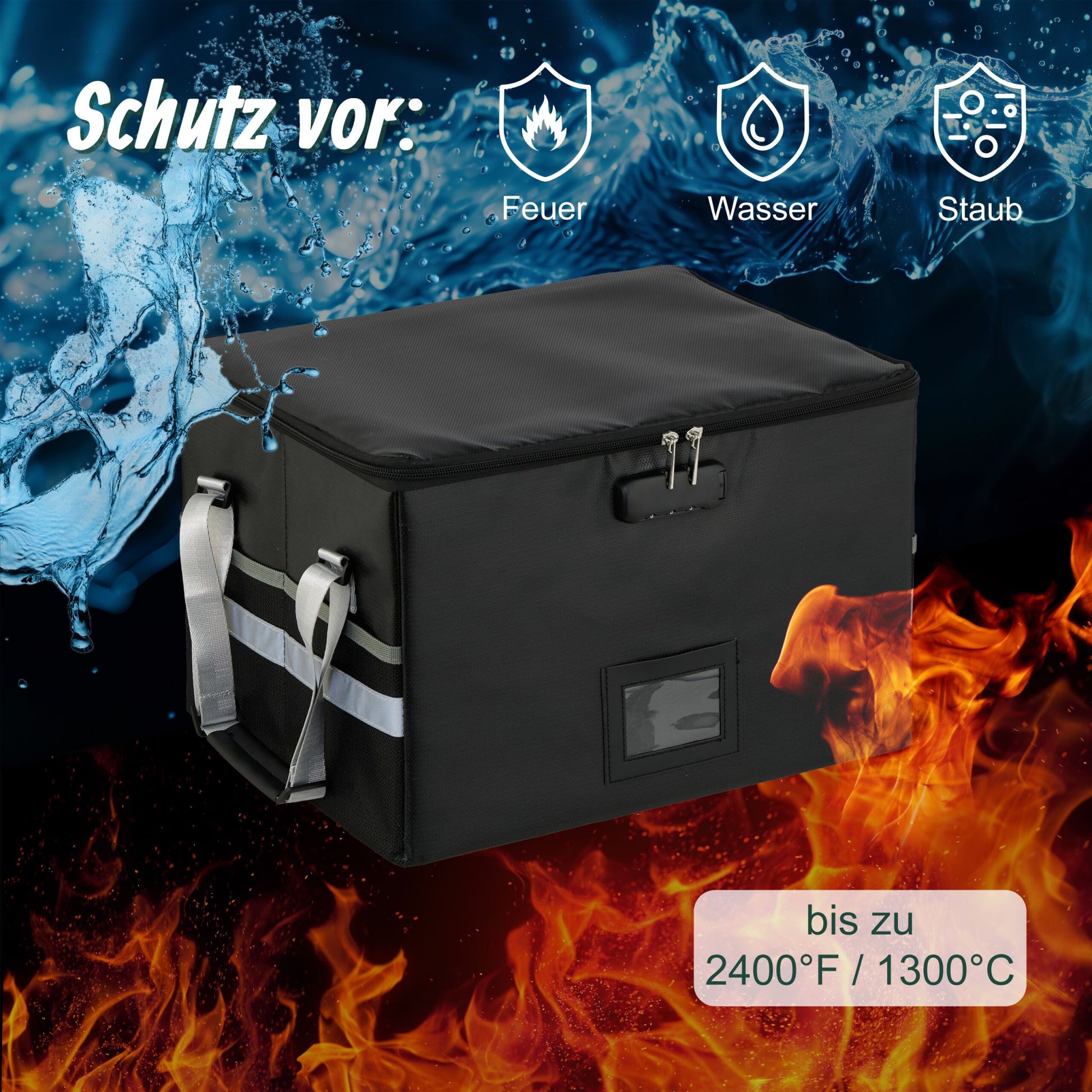 Dokumententasche feuerfest & wasserdicht Schwarz-Silber von Relaxdays