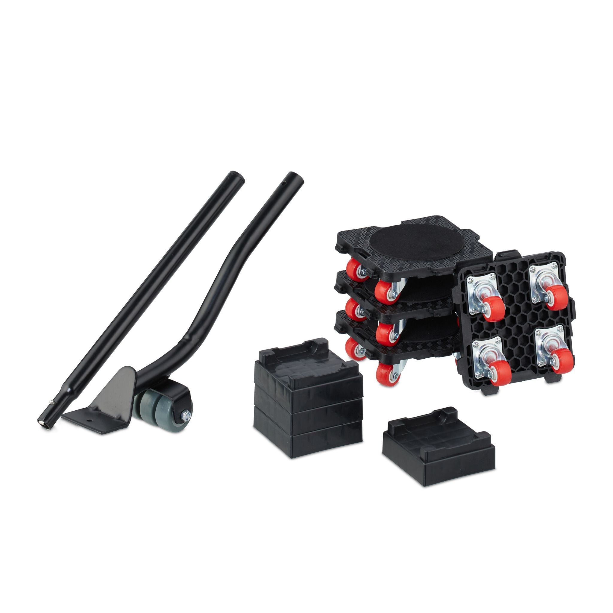 Möbelheber und Möbelroller-Set Rot-Schwarz-Silber von Relaxdays