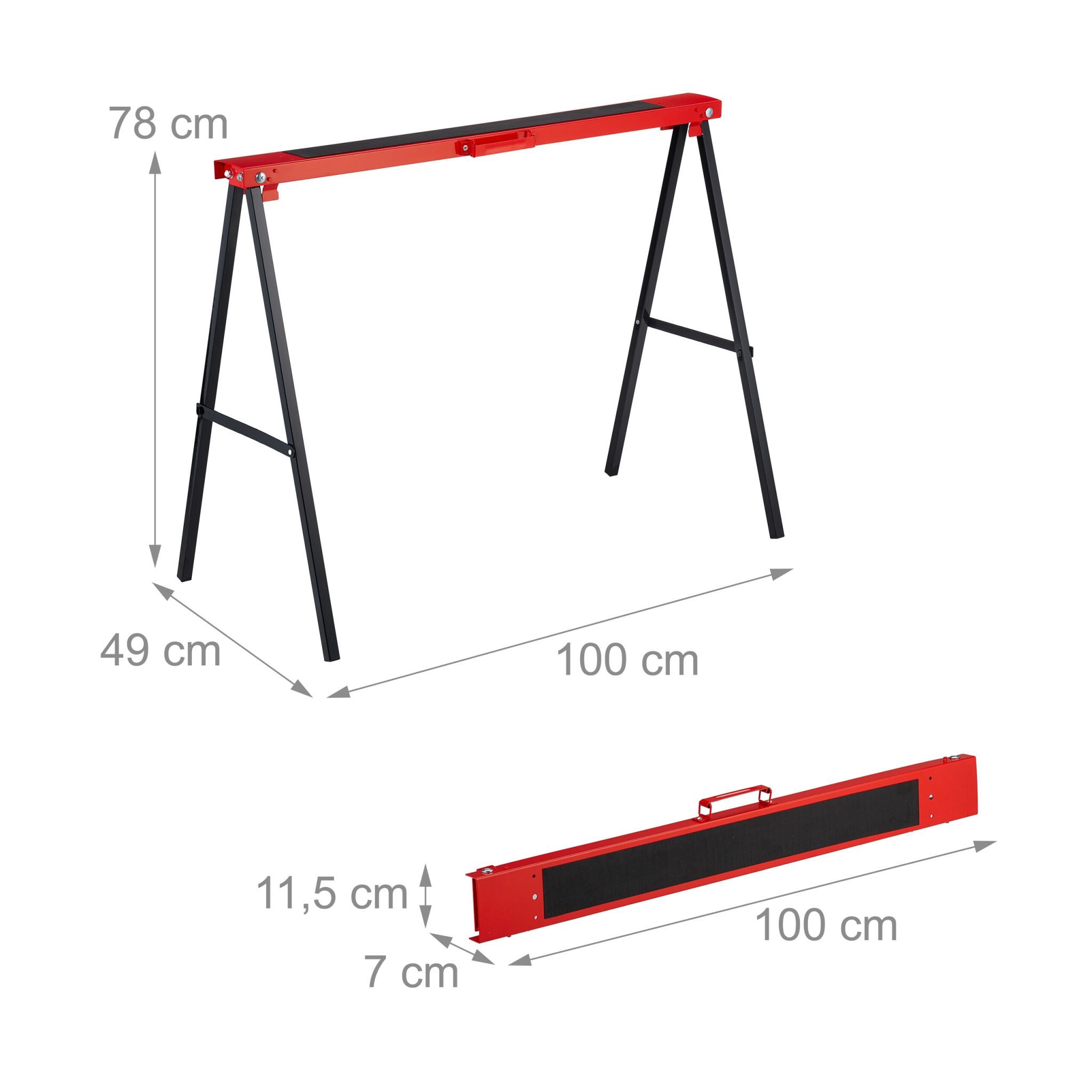 Klappbarer Arbeitsbock 100 kg 2er-Set Rot-Schwarz von Relaxdays