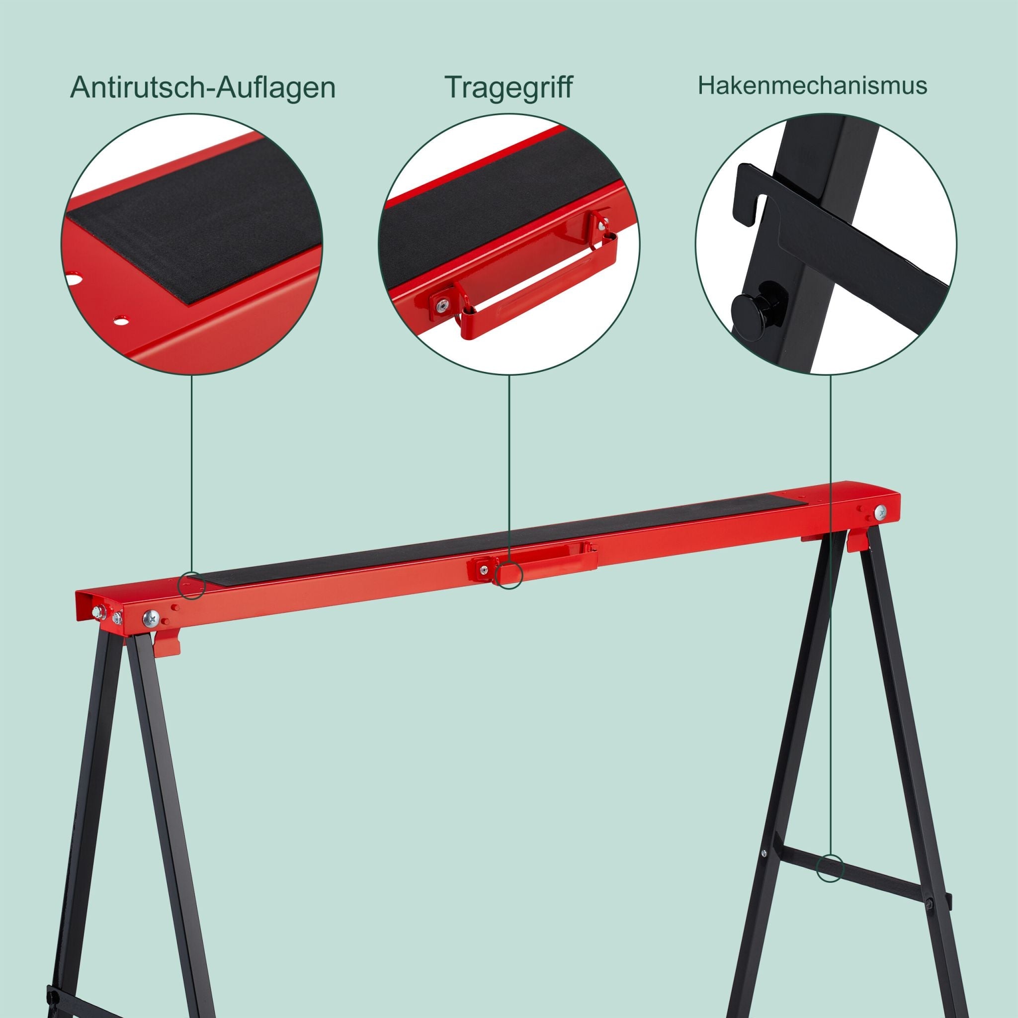 Klappbarer Arbeitsbock 100 kg 2er-Set Rot-Schwarz von Relaxdays