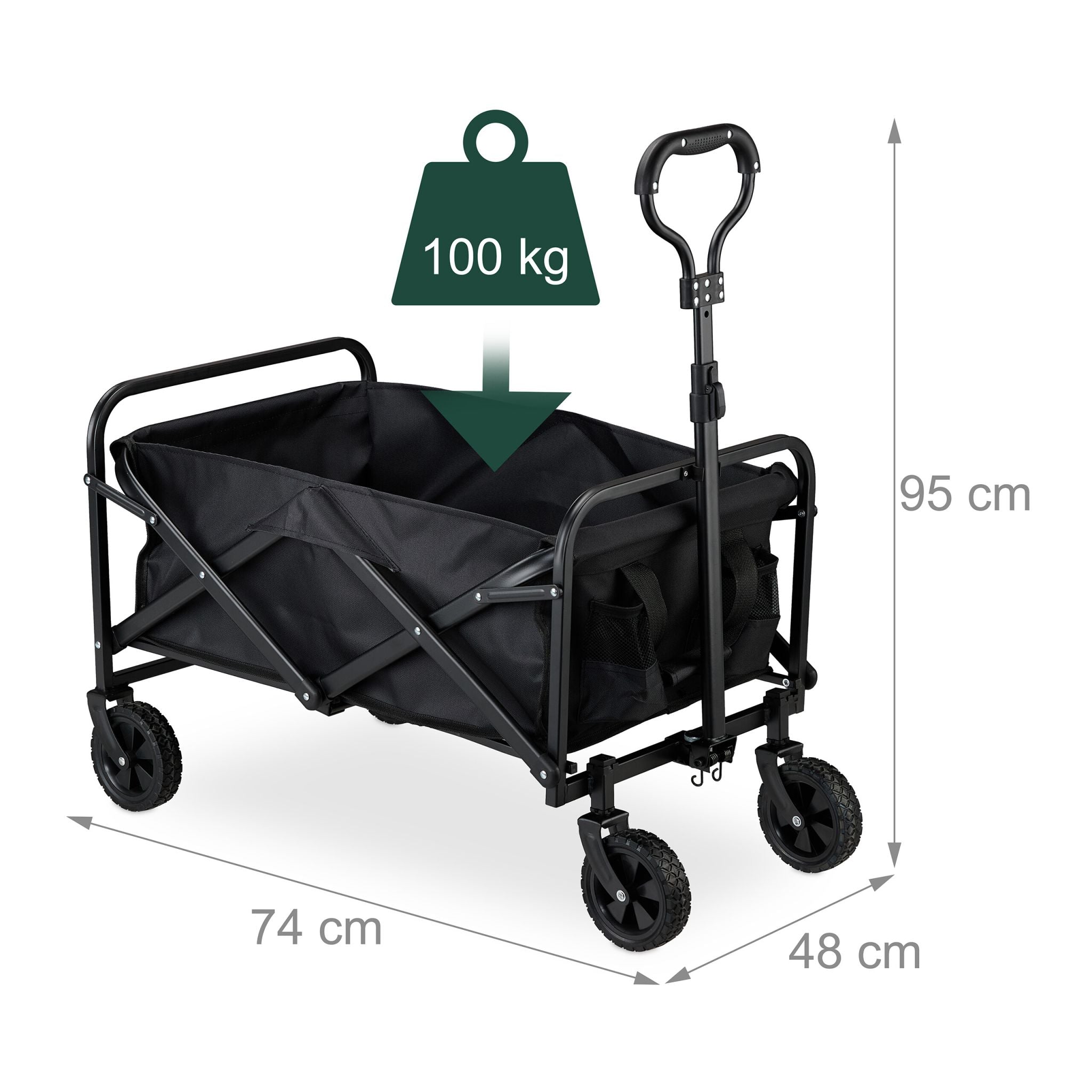 Faltbarer Bollerwagen Schwarz von Relaxdays