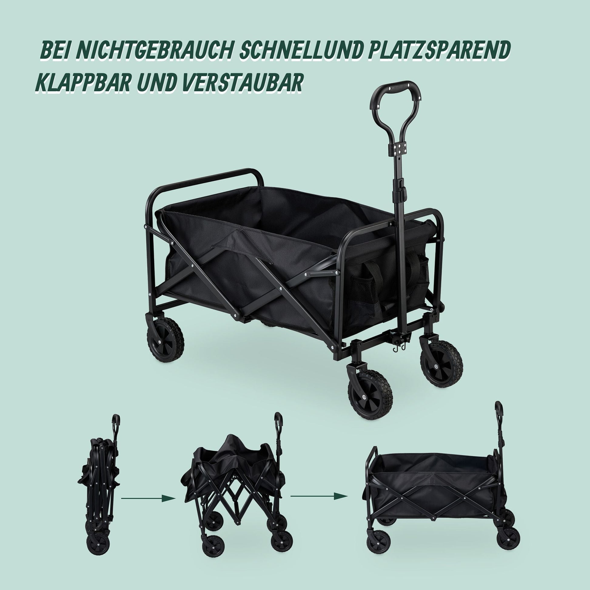 Faltbarer Bollerwagen Schwarz von Relaxdays