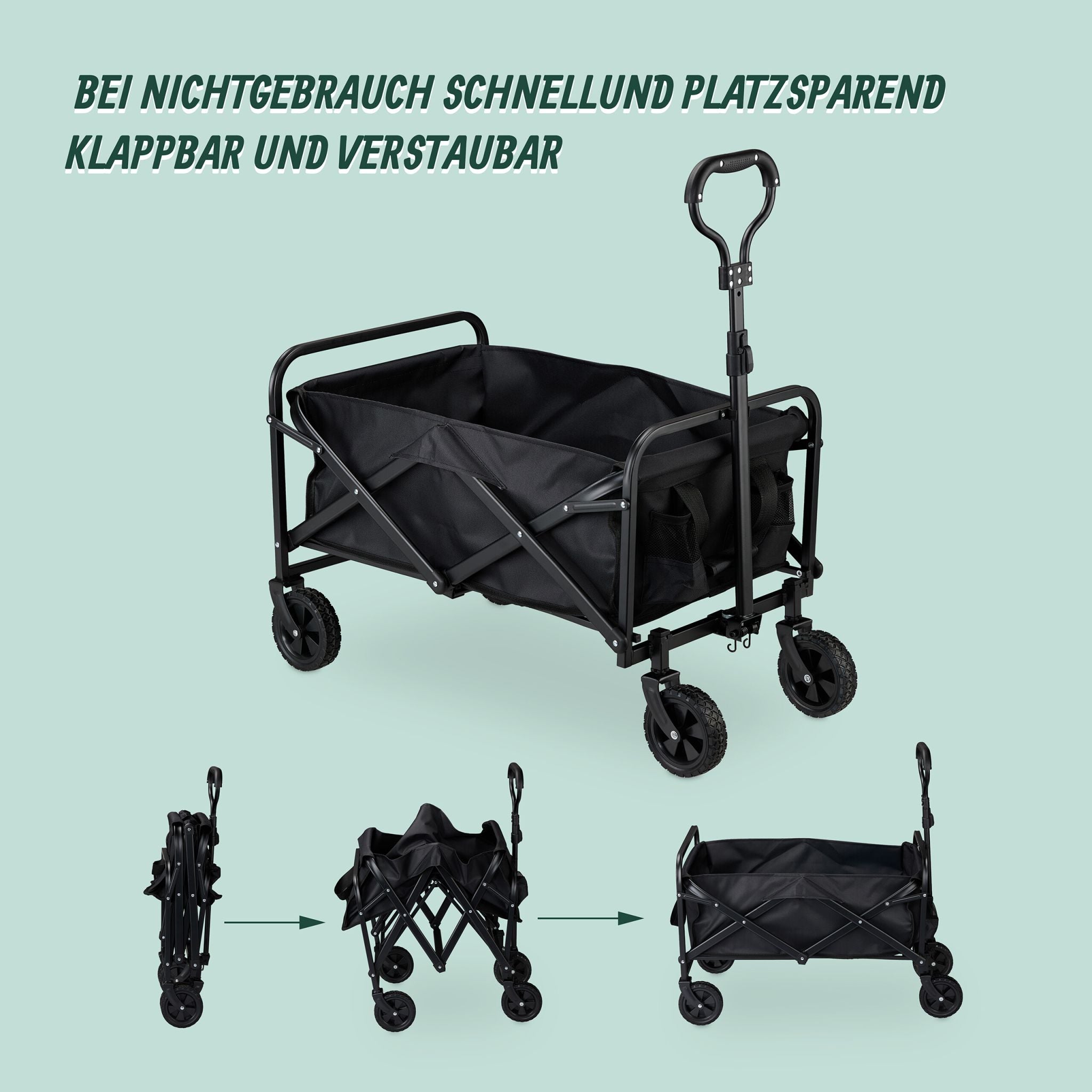 Faltbarer Bollerwagen Schwarz von Relaxdays
