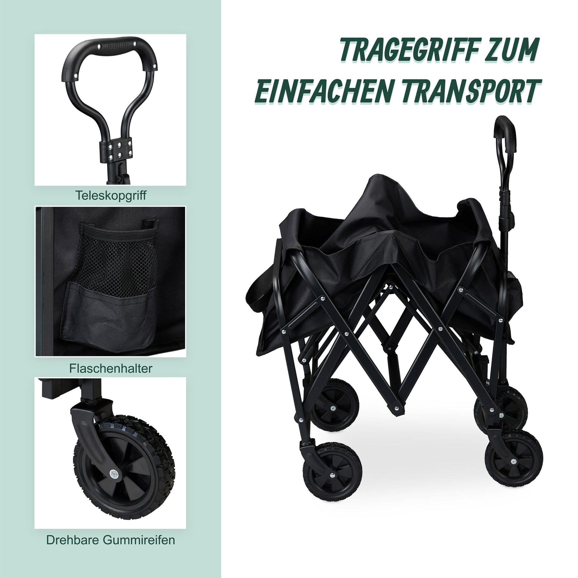 Faltbarer Bollerwagen Schwarz von Relaxdays