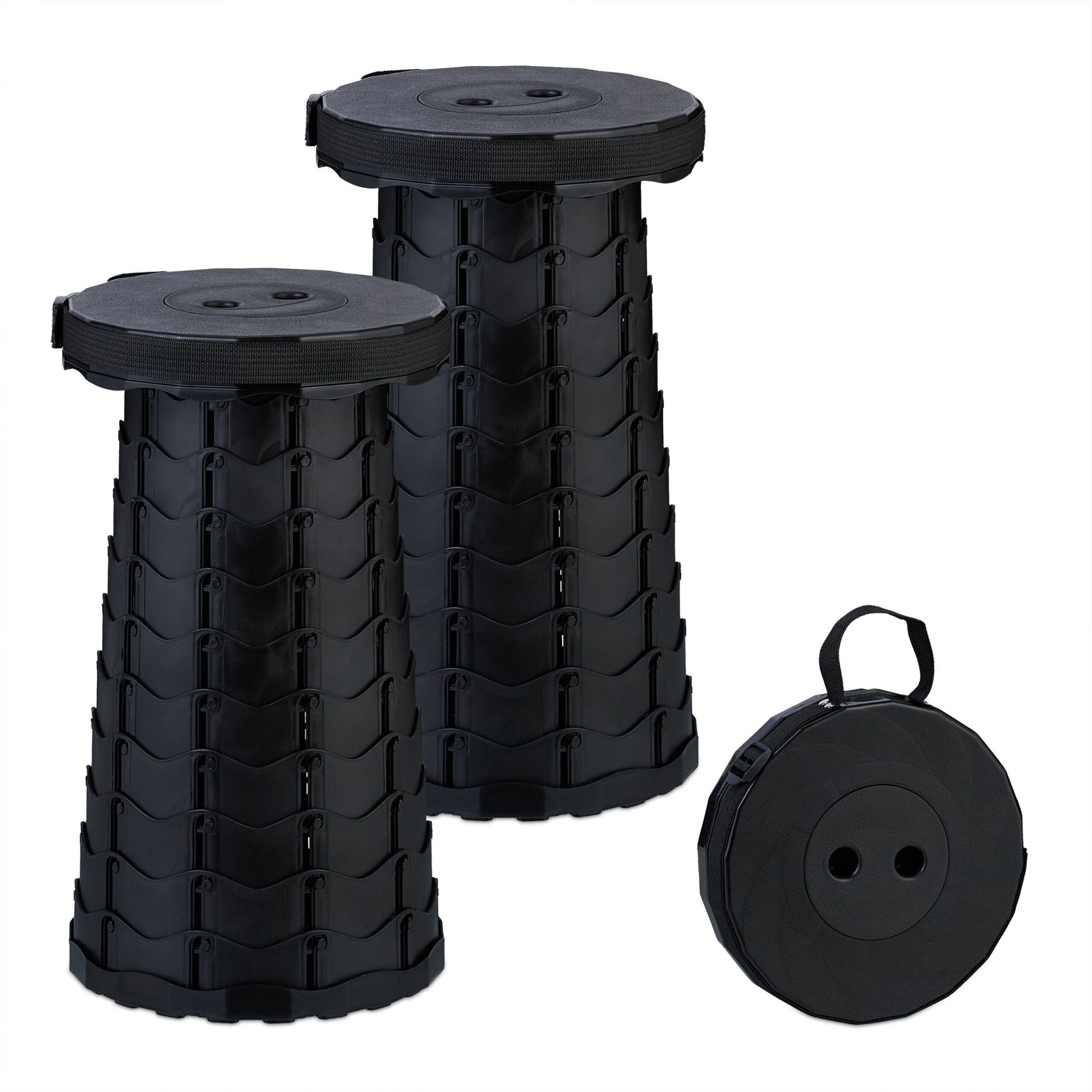 Teleskophocker Camping 2er-Set Schwarz von Relaxdays