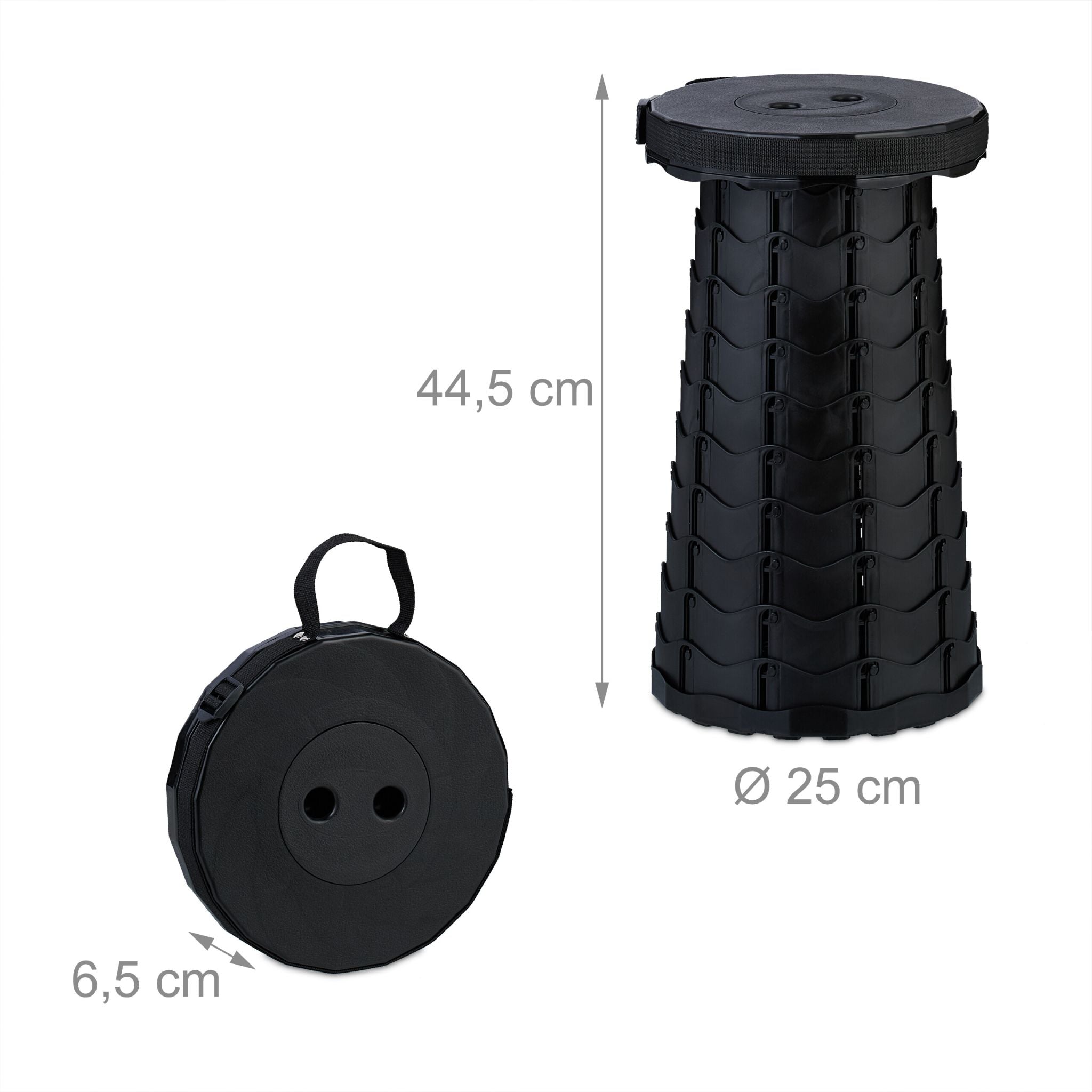 Teleskophocker Camping 2er-Set Schwarz von Relaxdays