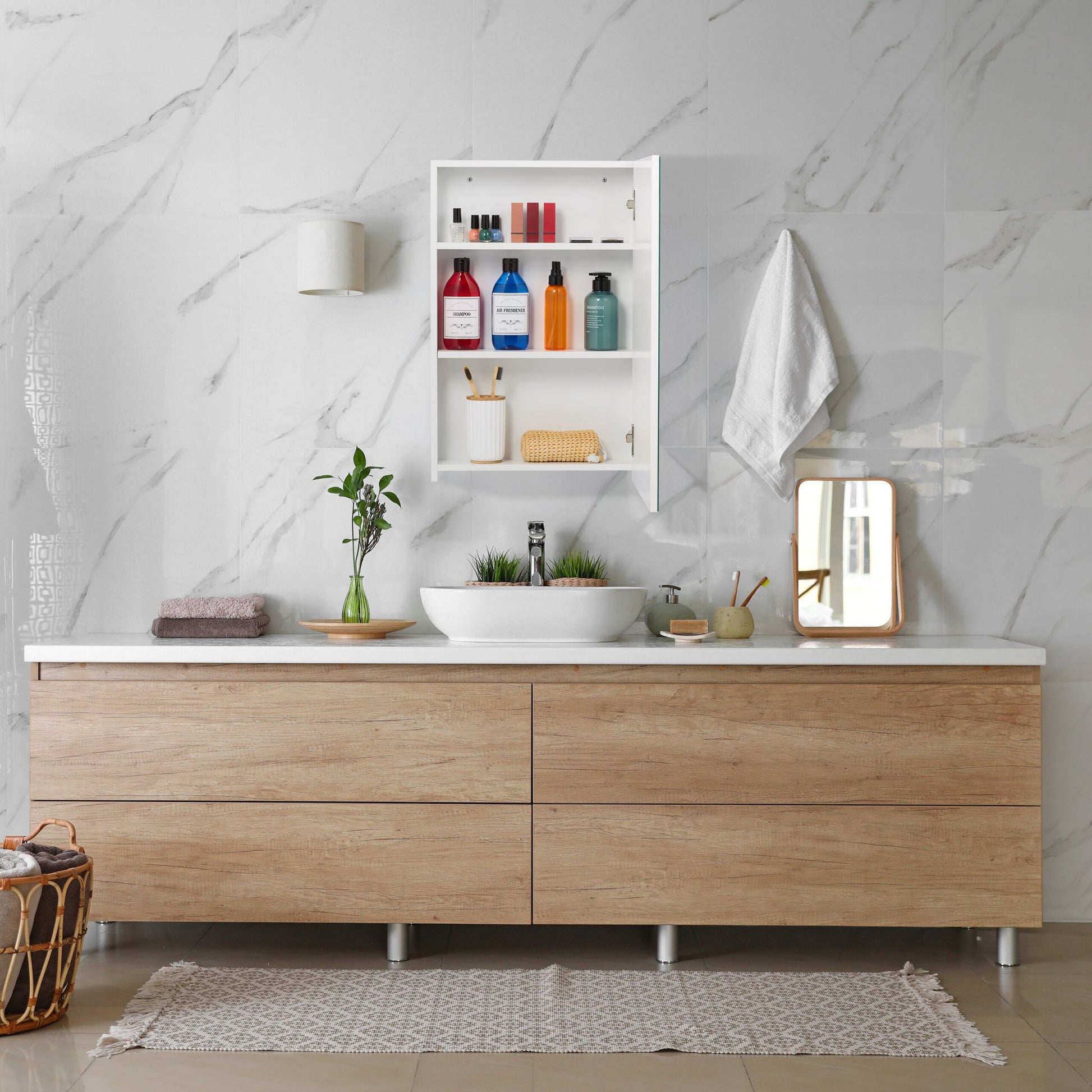 Spiegelschrank für das Bad Weiss-Silber von Relaxdays