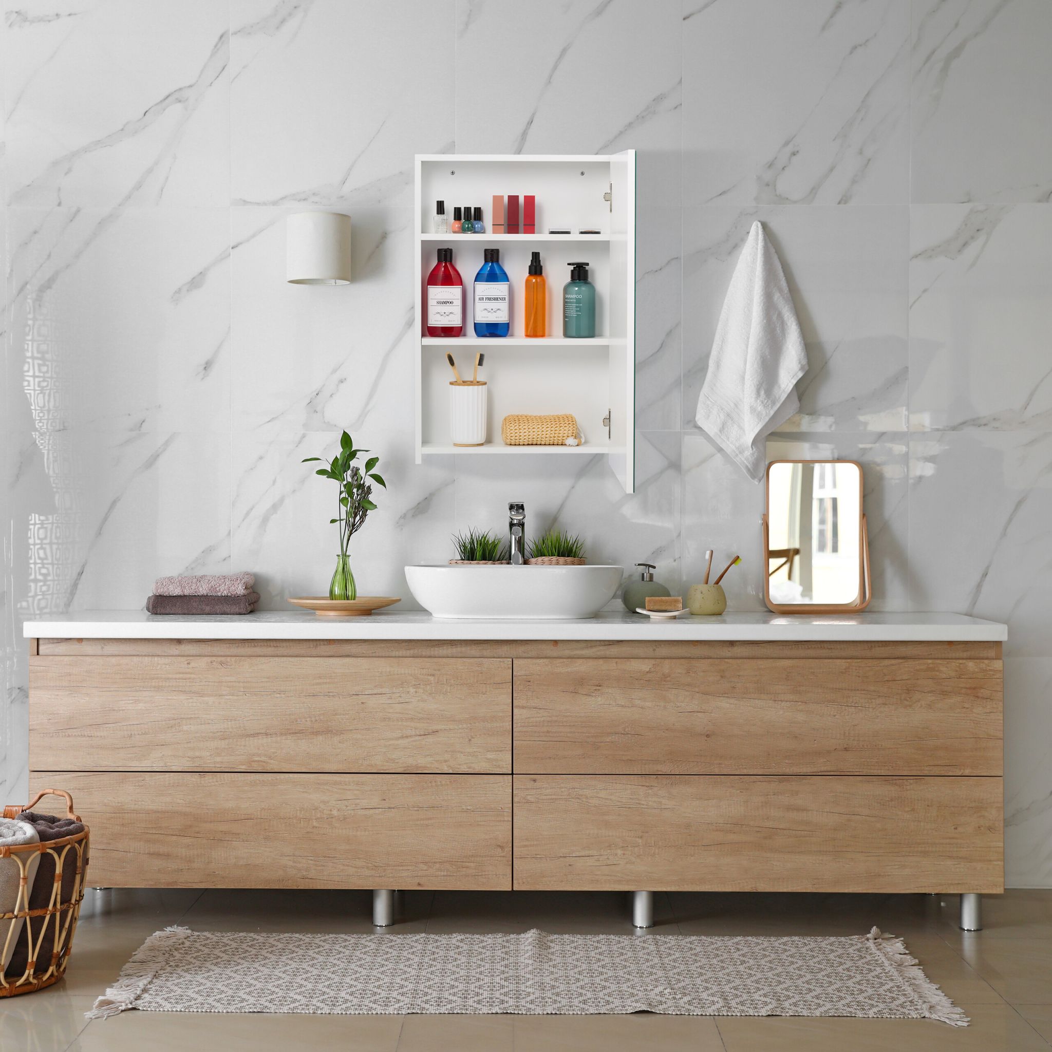Spiegelschrank für das Bad Weiss-Silber von Relaxdays