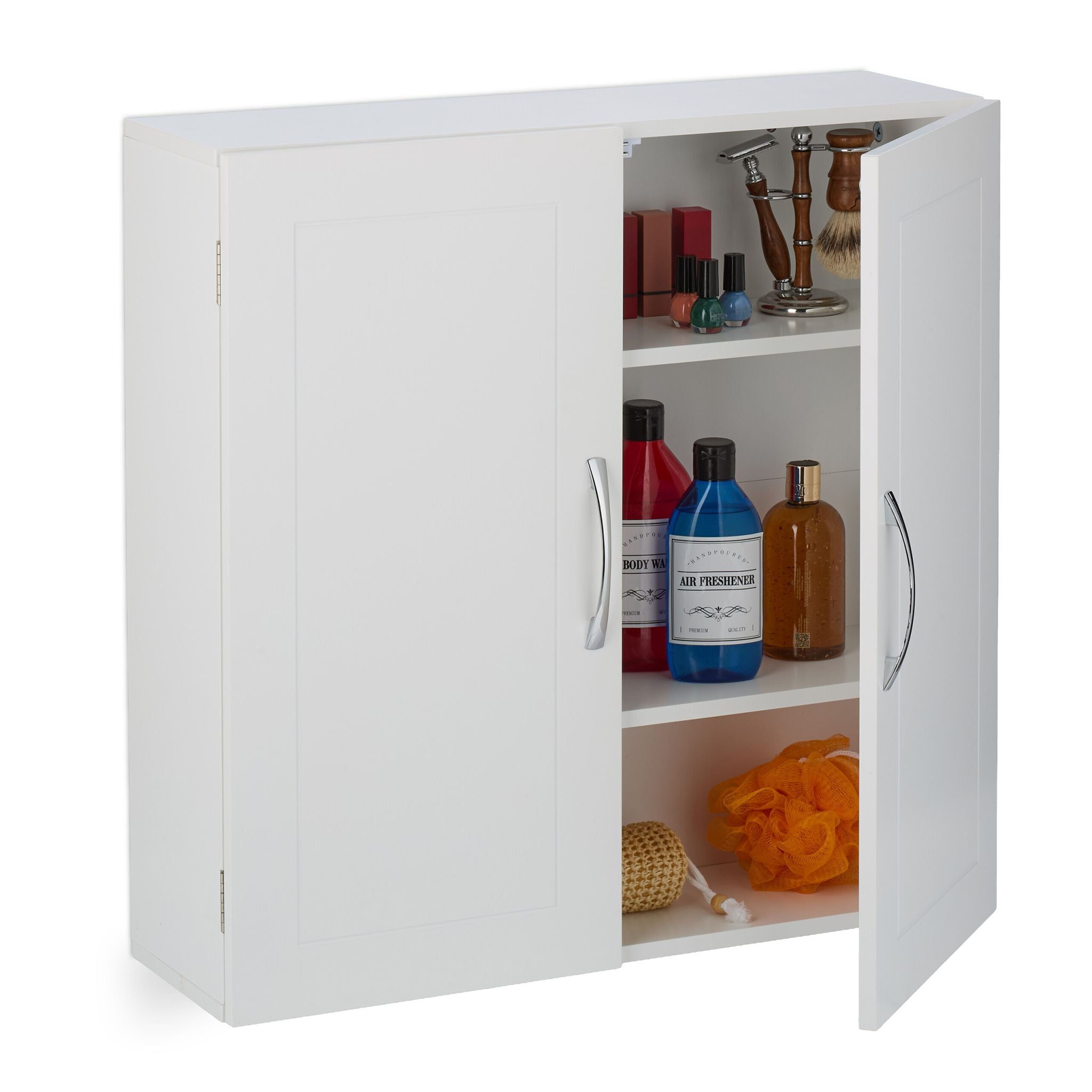 Hängender Badschrank mit 2 Türen Weiss-Silber von Relaxdays