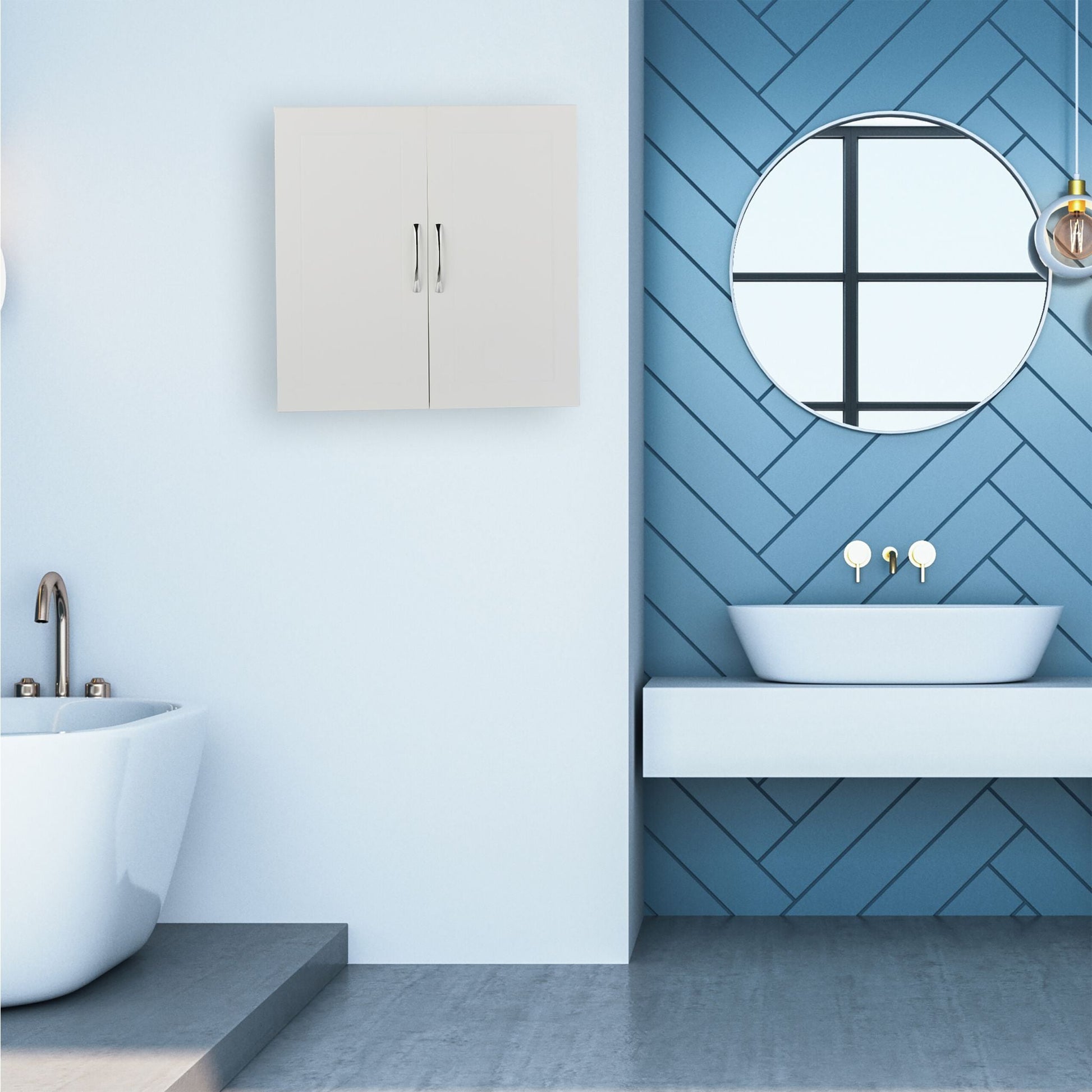 Hängender Badschrank mit 2 Türen Weiss-Silber von Relaxdays