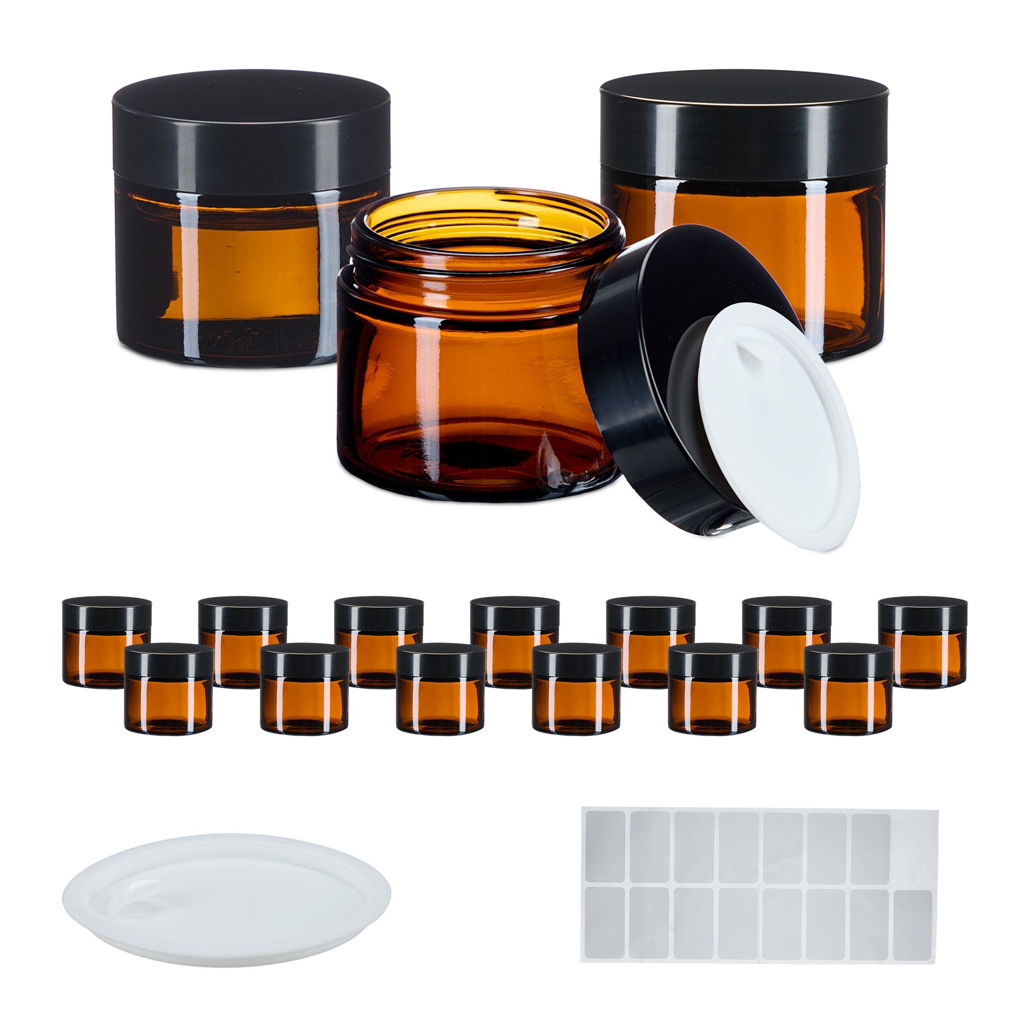 Salbentiegel Braunglas 60 ml Set Braun-Schwarz von Relaxdays