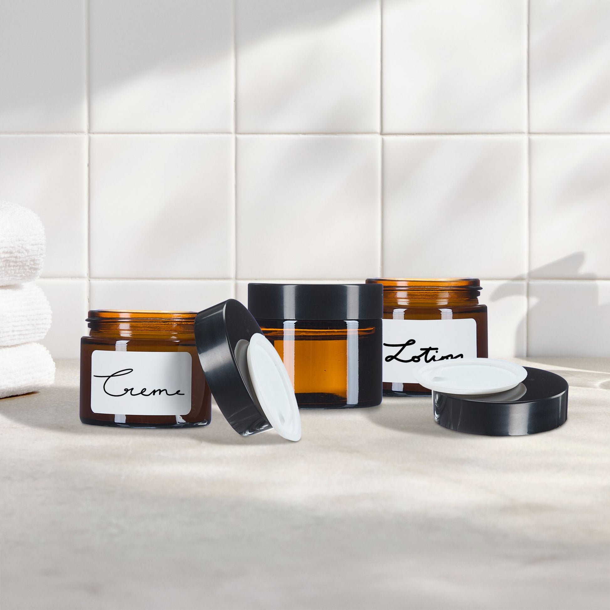 Salbentiegel Braunglas 60 ml Set Braun-Schwarz von Relaxdays