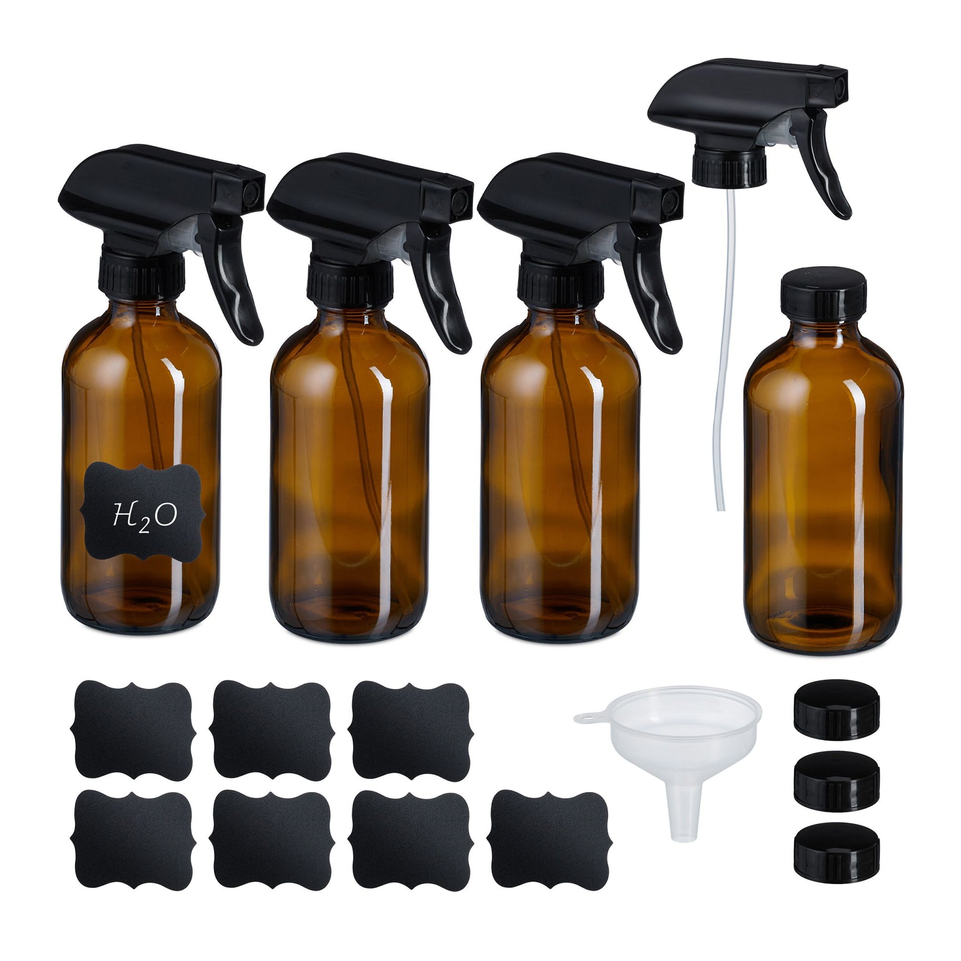 Sprühflasche Braunglas 4er-Set Braun-Schwarz von Relaxdays
