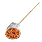 Perforierter Pizzaschieber mit Holzgriff Hellbraun-Silber von Relaxdays