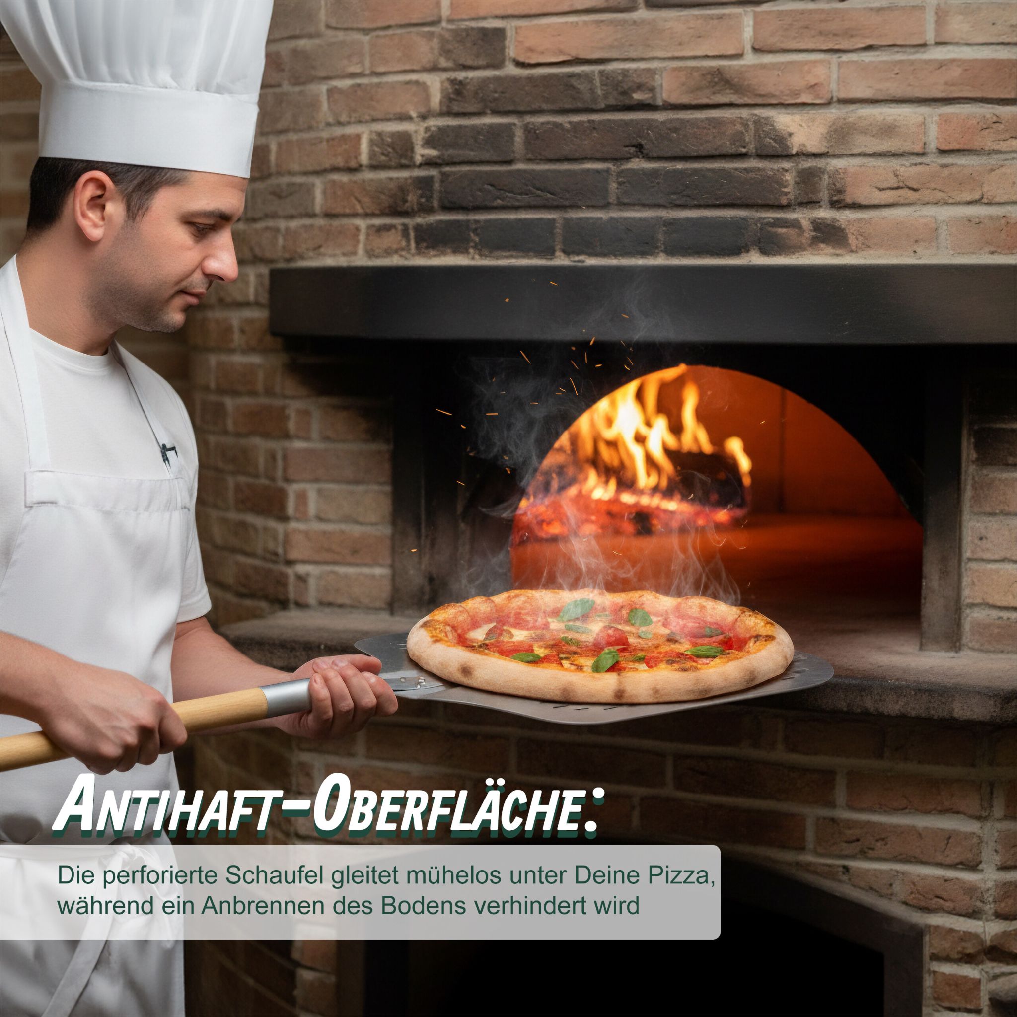 Perforierter Pizzaschieber mit Holzgriff Hellbraun-Silber von Relaxdays