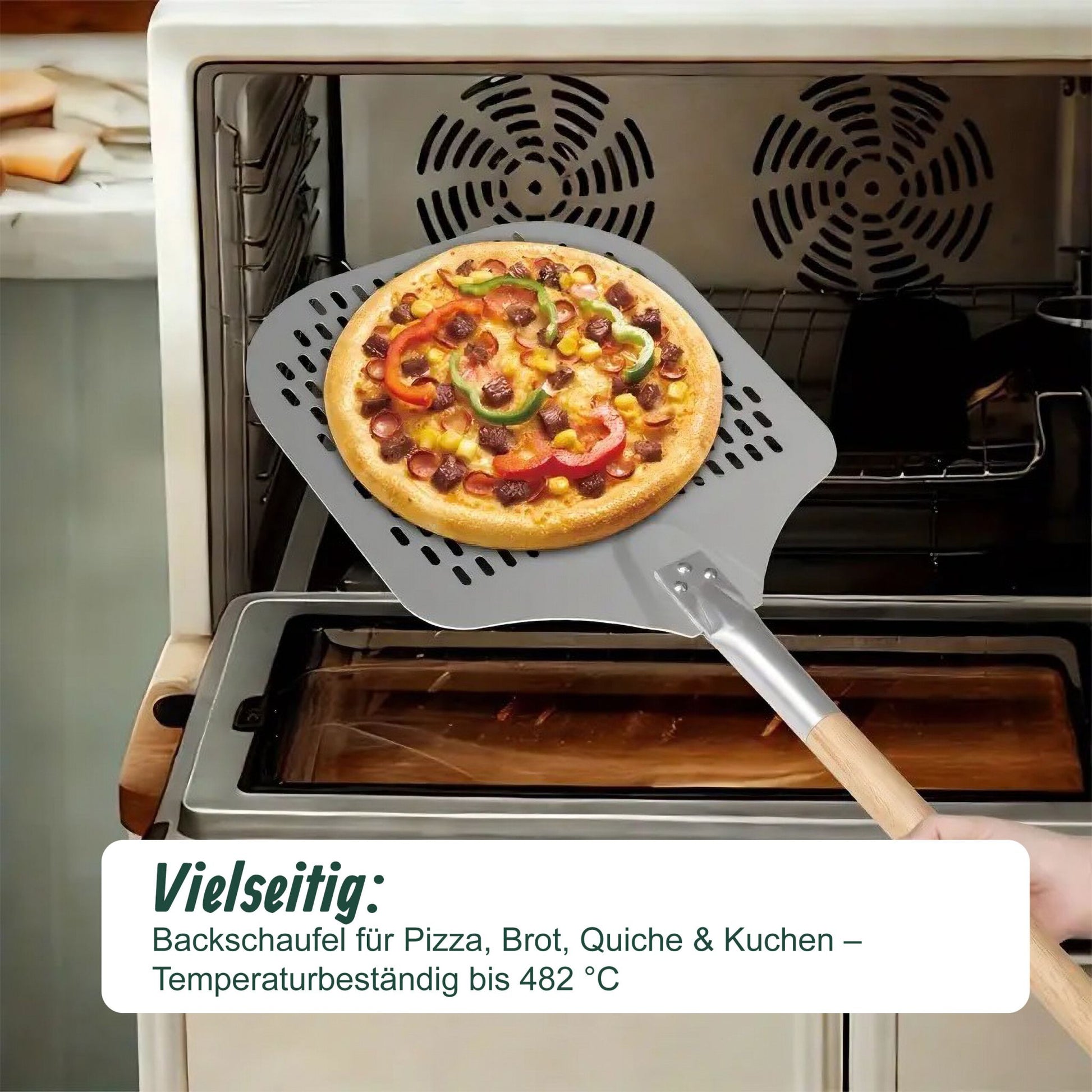 Perforierter Pizzaschieber mit Holzgriff Hellbraun-Silber von Relaxdays