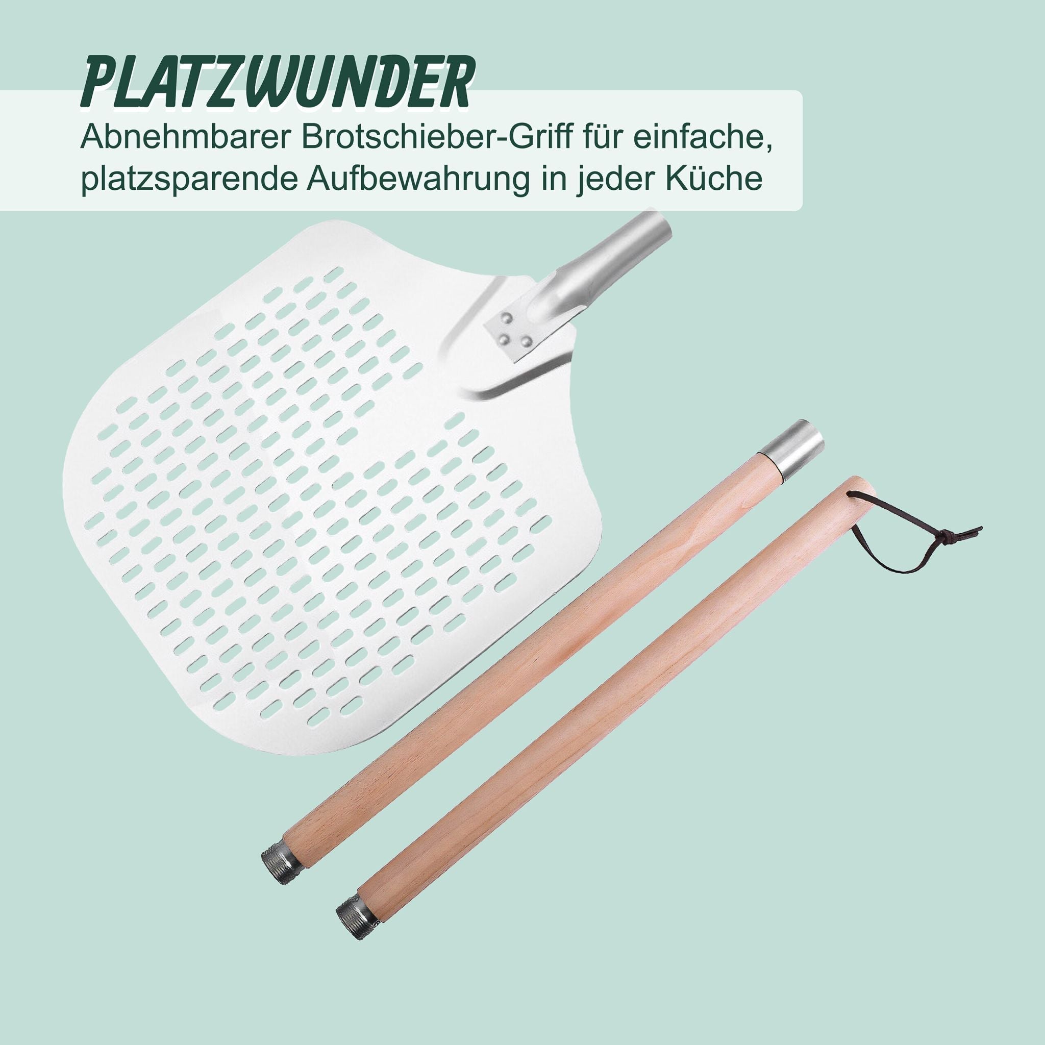 Perforierter Pizzaschieber mit Holzgriff Hellbraun-Silber von Relaxdays