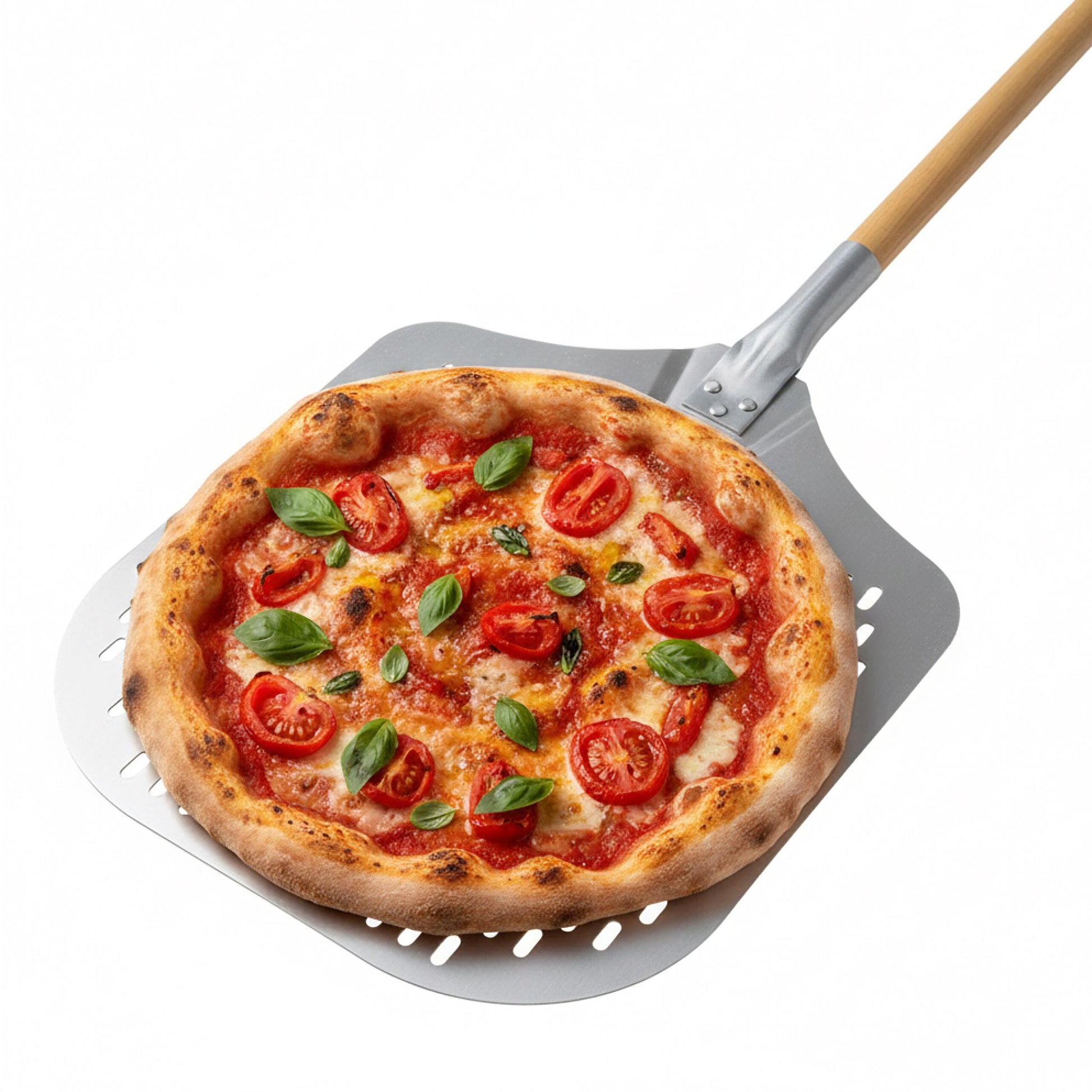Perforierter Pizzaschieber mit Holzgriff Hellbraun-Silber von Relaxdays
