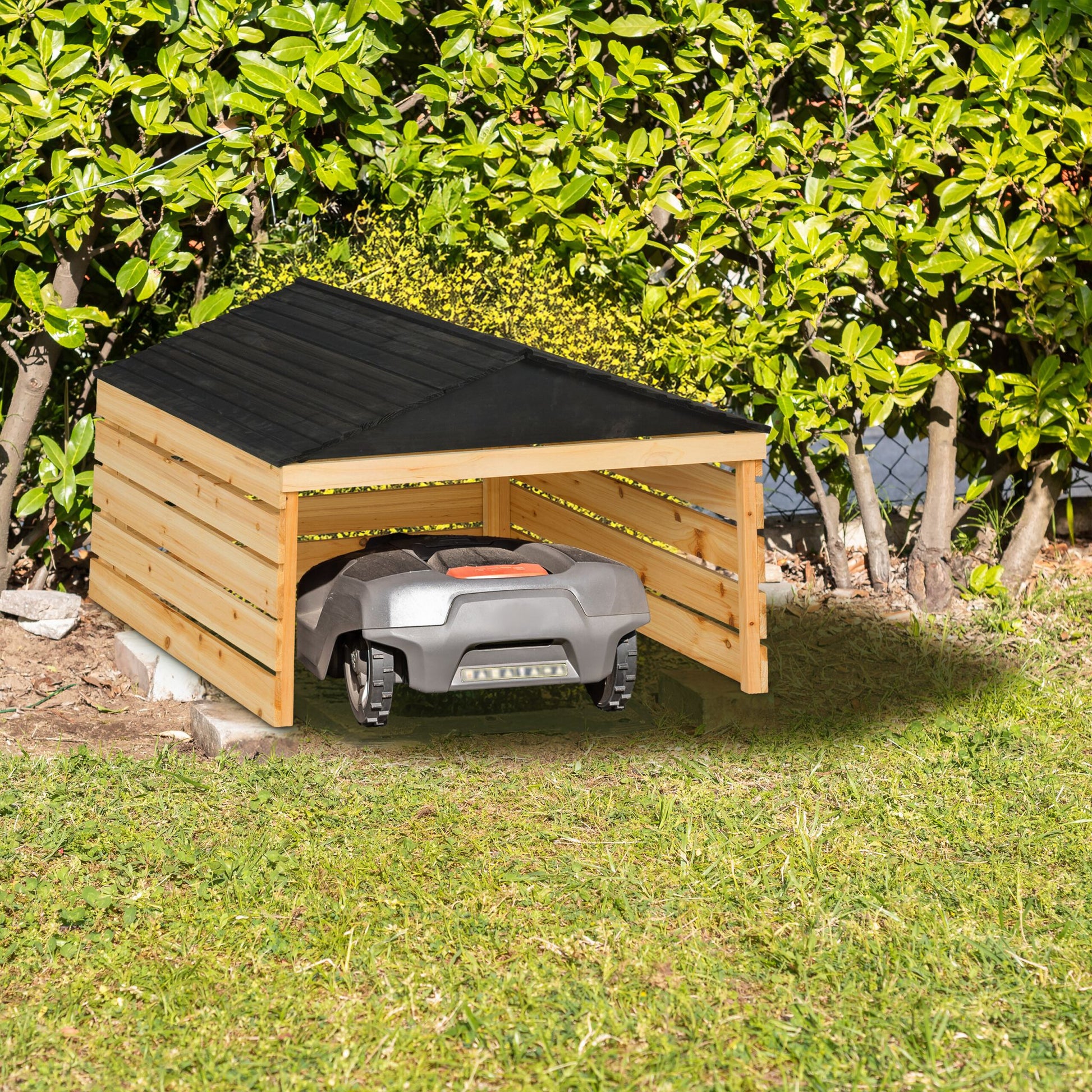 Mähroboter Garage Holz Hellbraun-Schwarz von Relaxdays