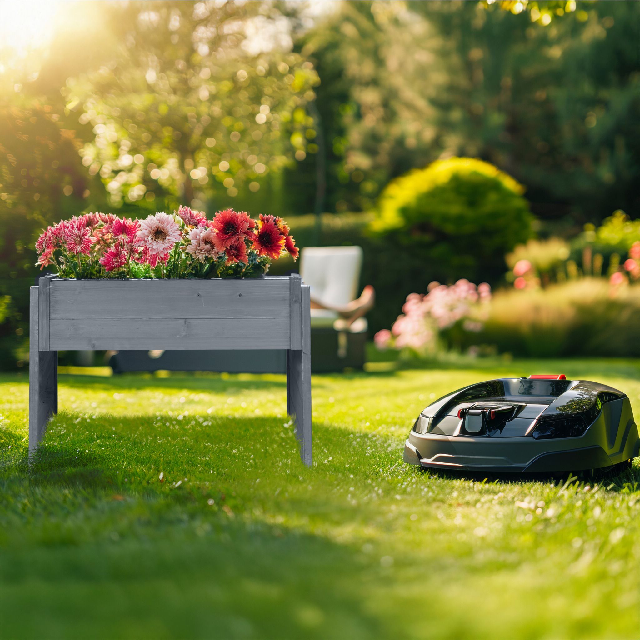 Mähroboter Garage mit Pflanzkasten Schwarz-Grau von Relaxdays