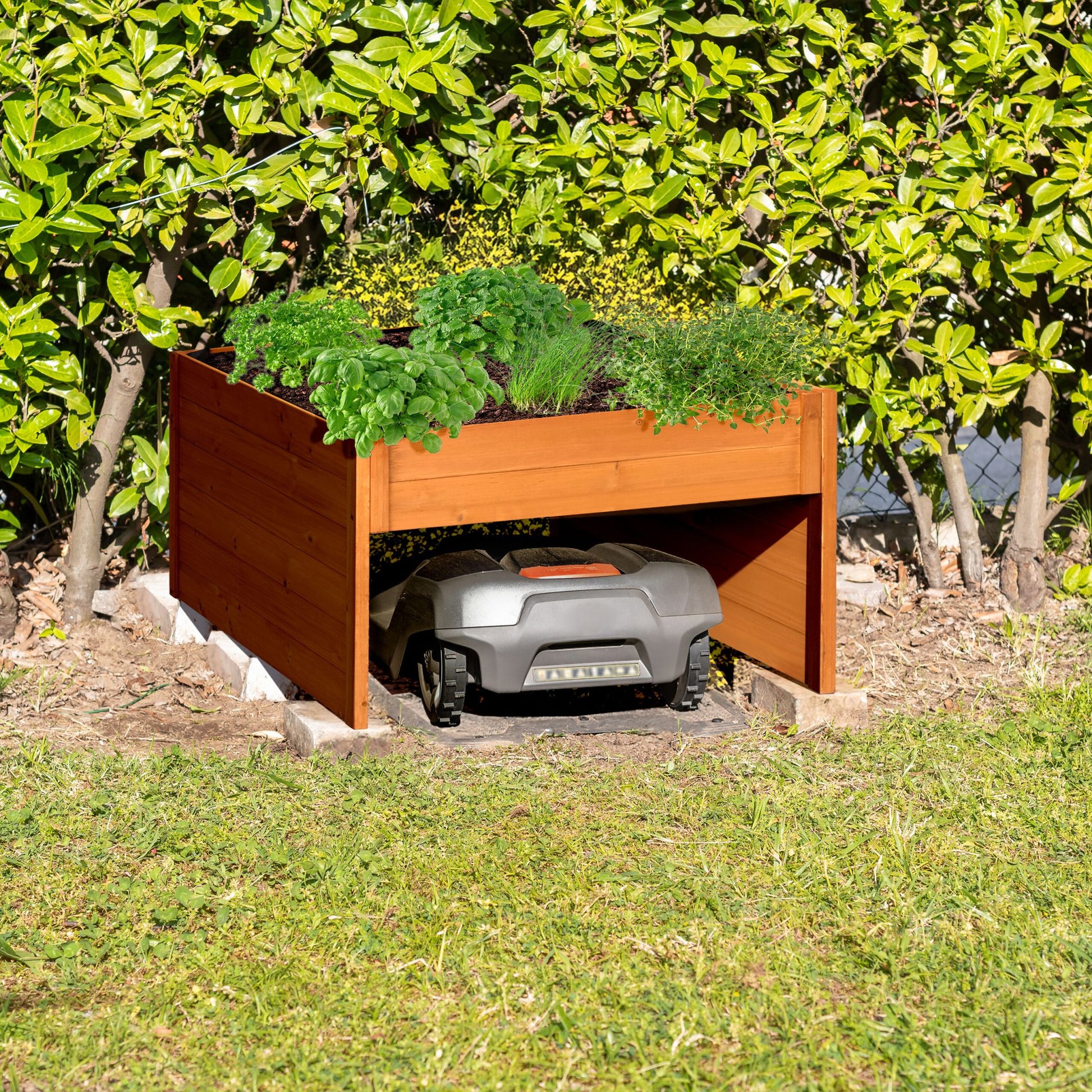 Mähroboter Garage mit Pflanzkasten Schwarz-Grau von Relaxdays