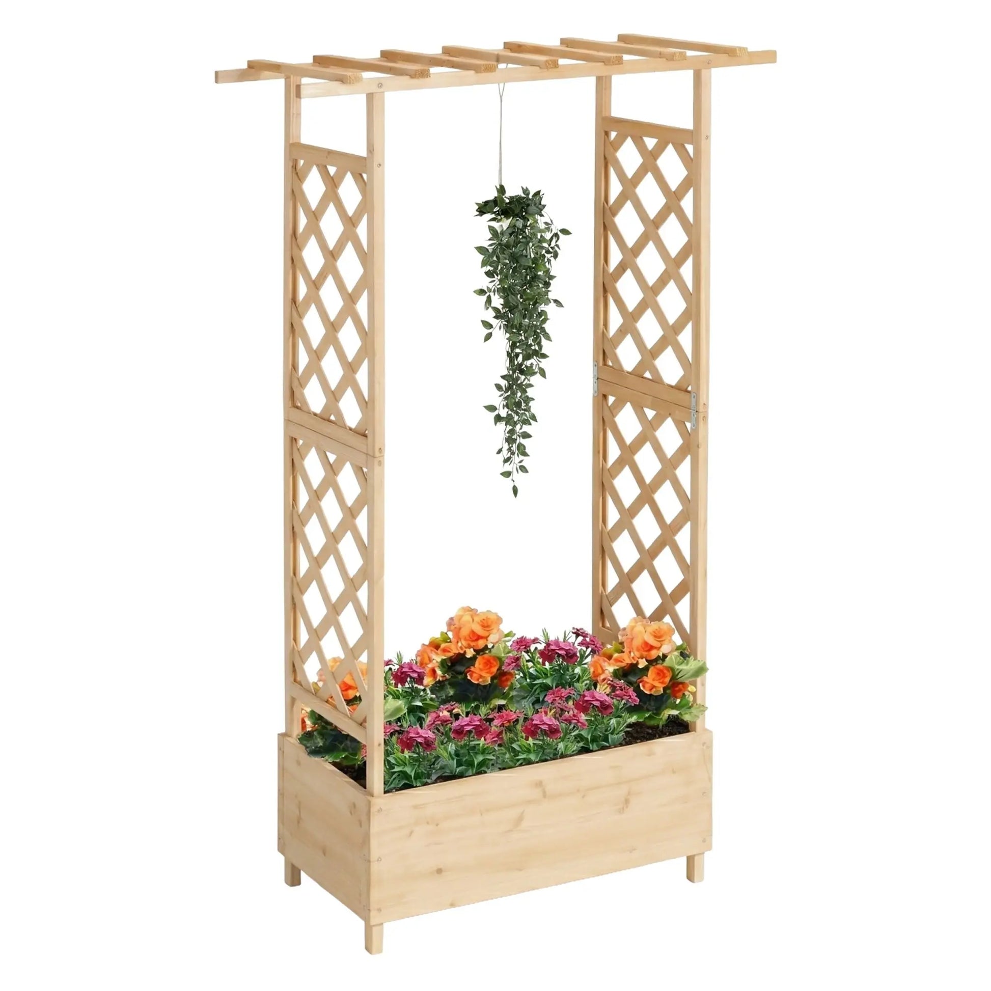 Blumenkasten mit Rankgitter & Dach Hellbraun von Relaxdays