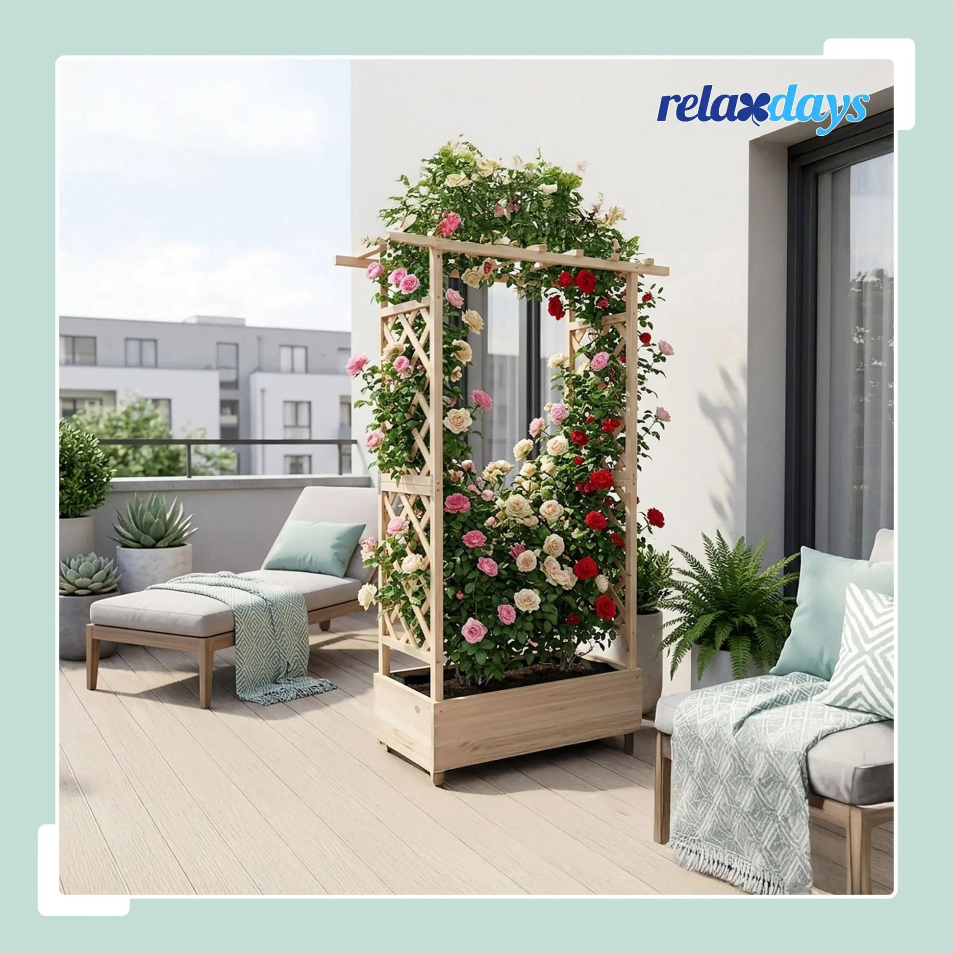 Blumenkasten mit Rankgitter & Dach Hellbraun von Relaxdays