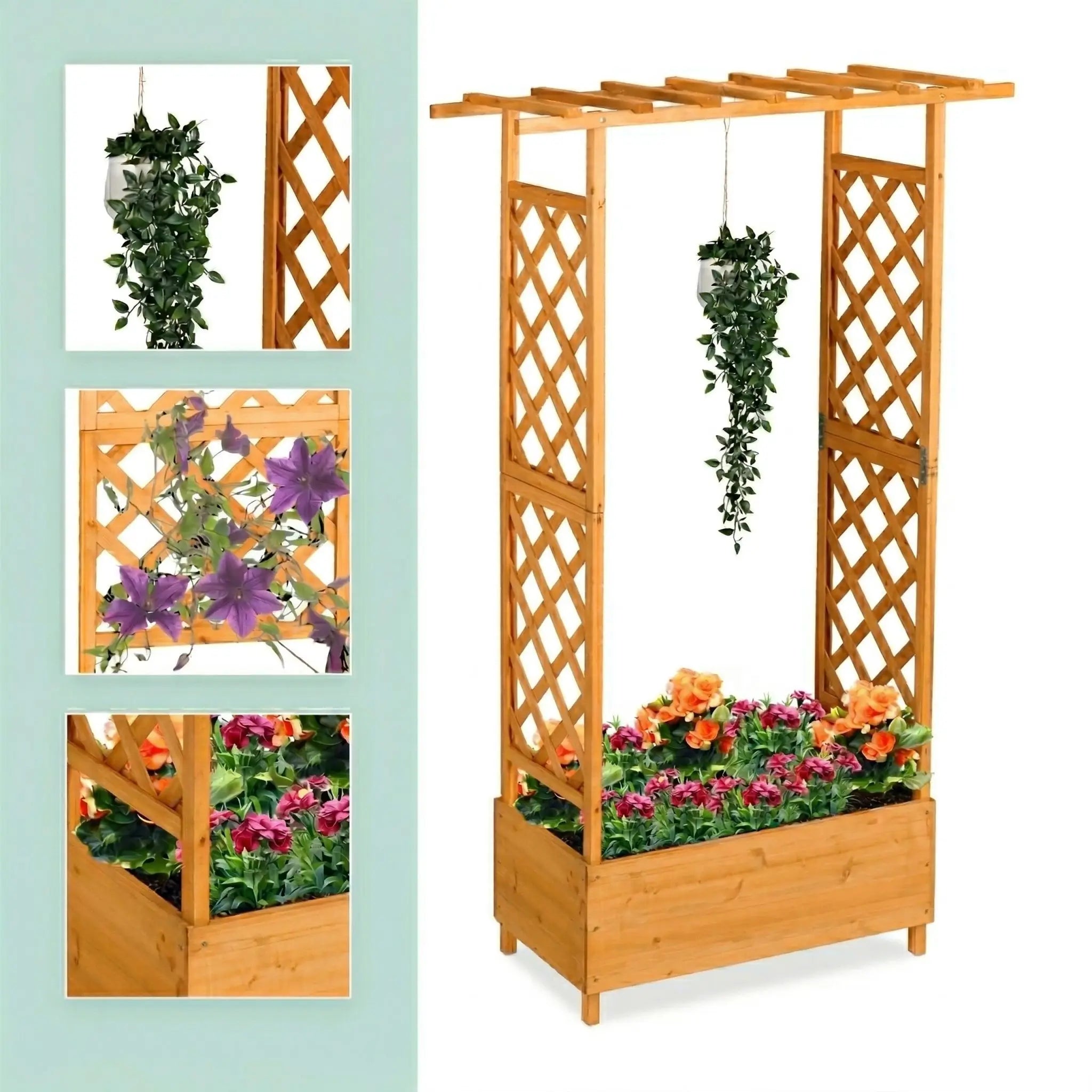 Blumenkasten mit Rankgitter & Dach Hellbraun von Relaxdays
