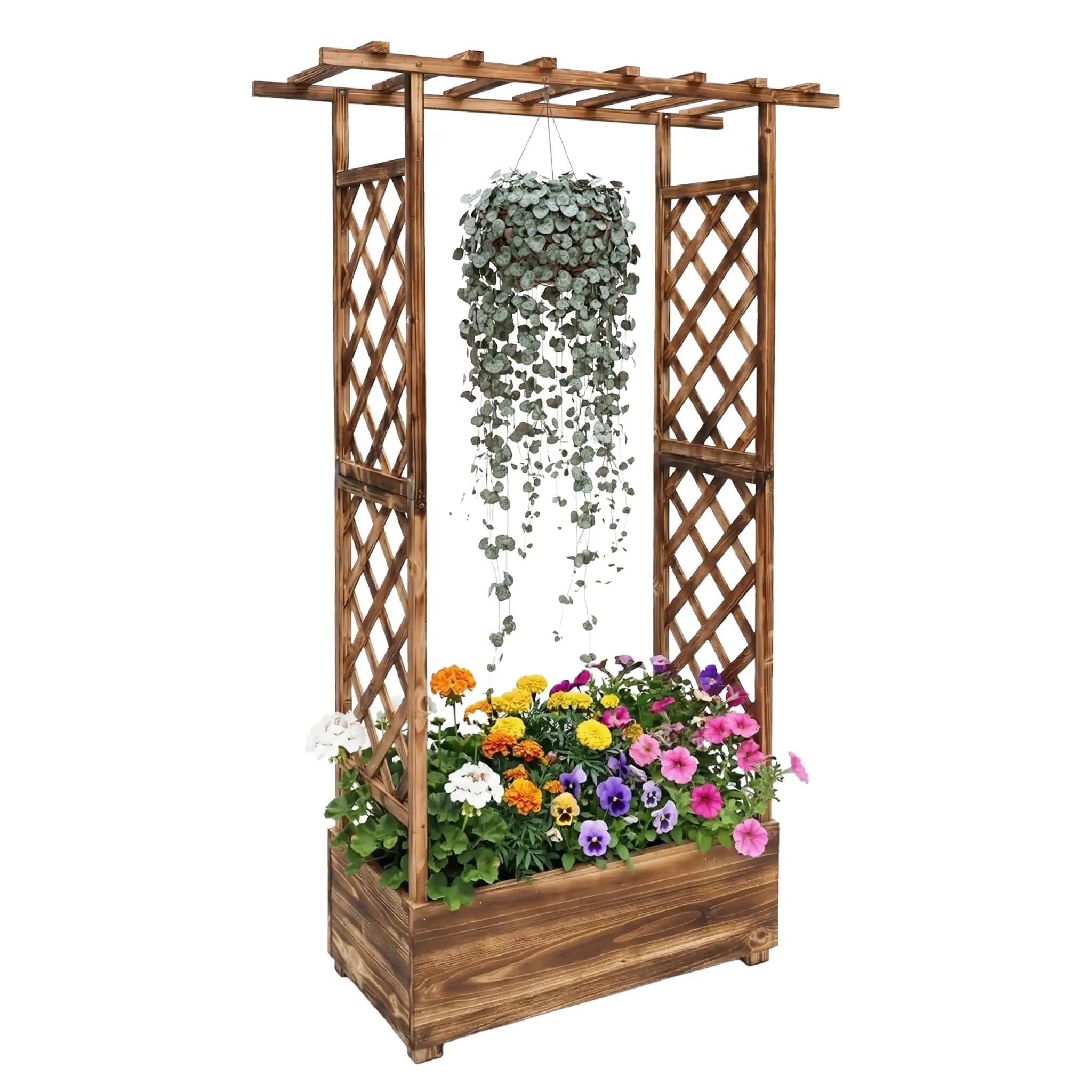 Blumenkasten mit Rankgitter & Dach Braun von Relaxdays
