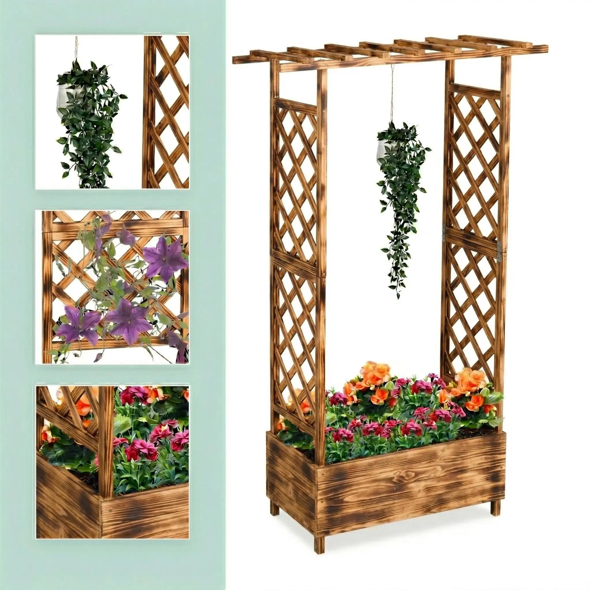 Blumenkasten mit Rankgitter & Dach Braun von Relaxdays