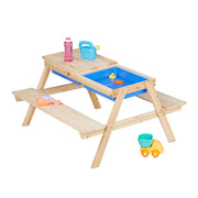 Kindersitzgruppe Holz mit Matschtisch Blau-Hellbraun von Relaxdays
