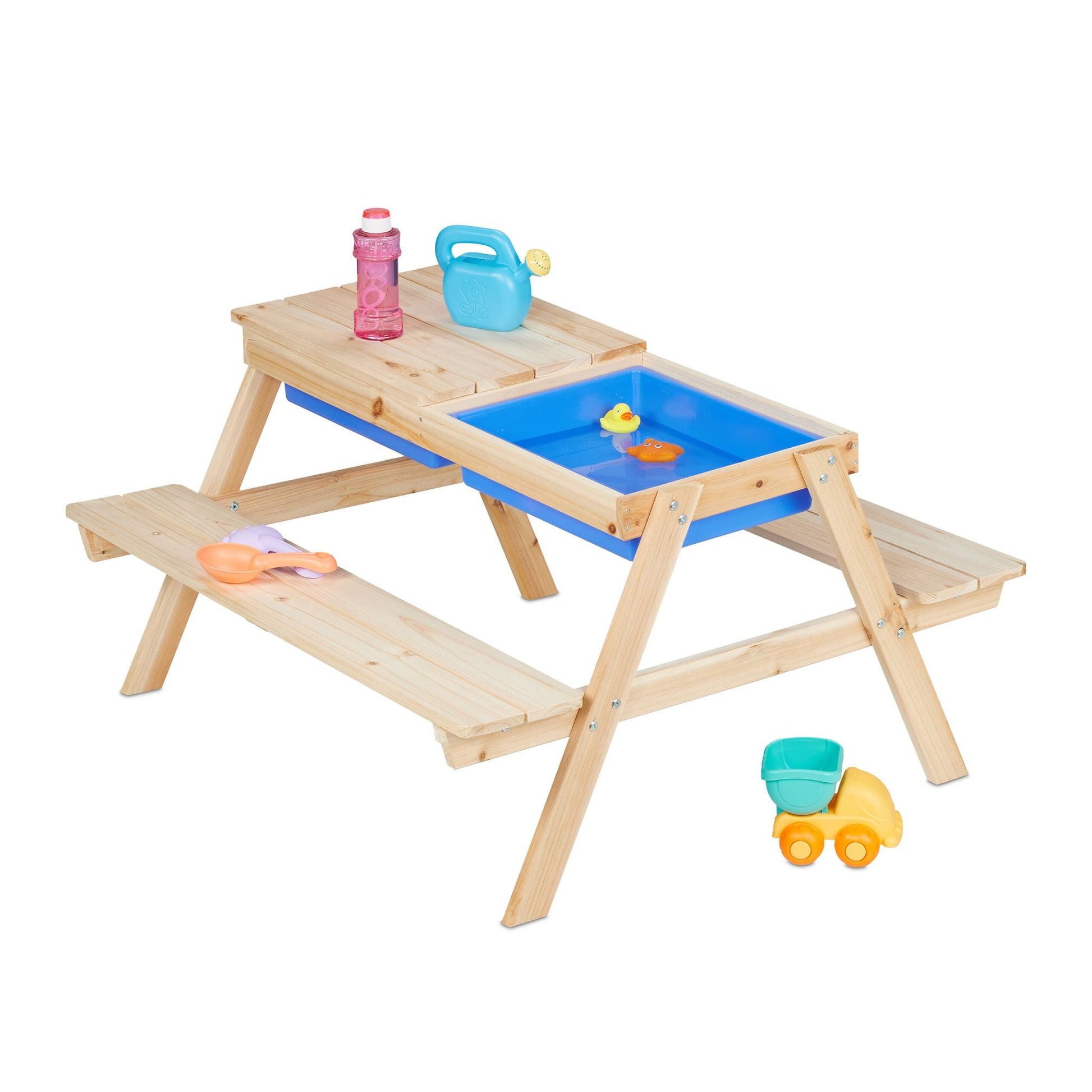 Kindersitzgruppe Holz mit Matschtisch Blau-Hellbraun von Relaxdays