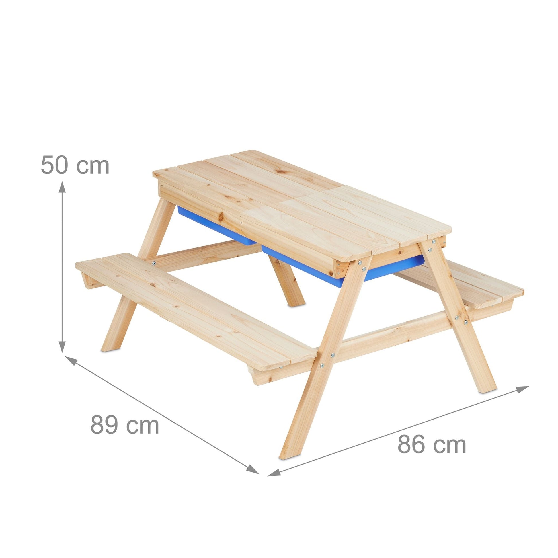 Kindersitzgruppe Holz mit Matschtisch Blau-Hellbraun von Relaxdays