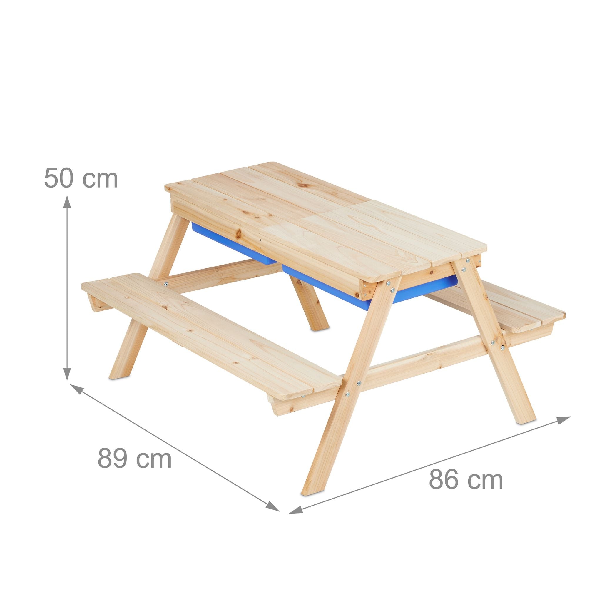 Kindersitzgruppe Holz mit Matschtisch Blau-Hellbraun von Relaxdays
