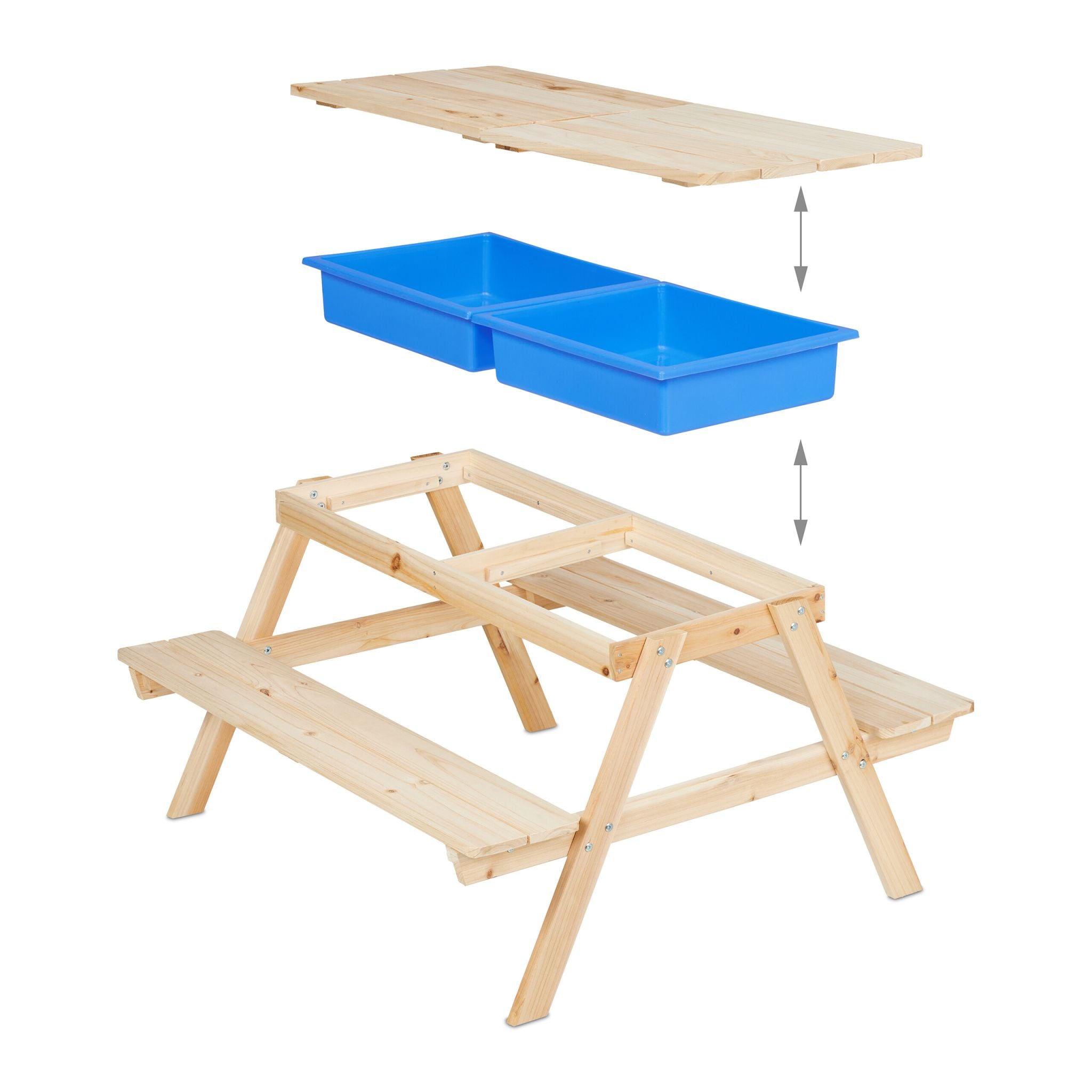 Kindersitzgruppe Holz mit Matschtisch Blau-Hellbraun von Relaxdays