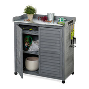 Pflanztisch mit Unterschrank Schwarz-Silber-Grau von Relaxdays