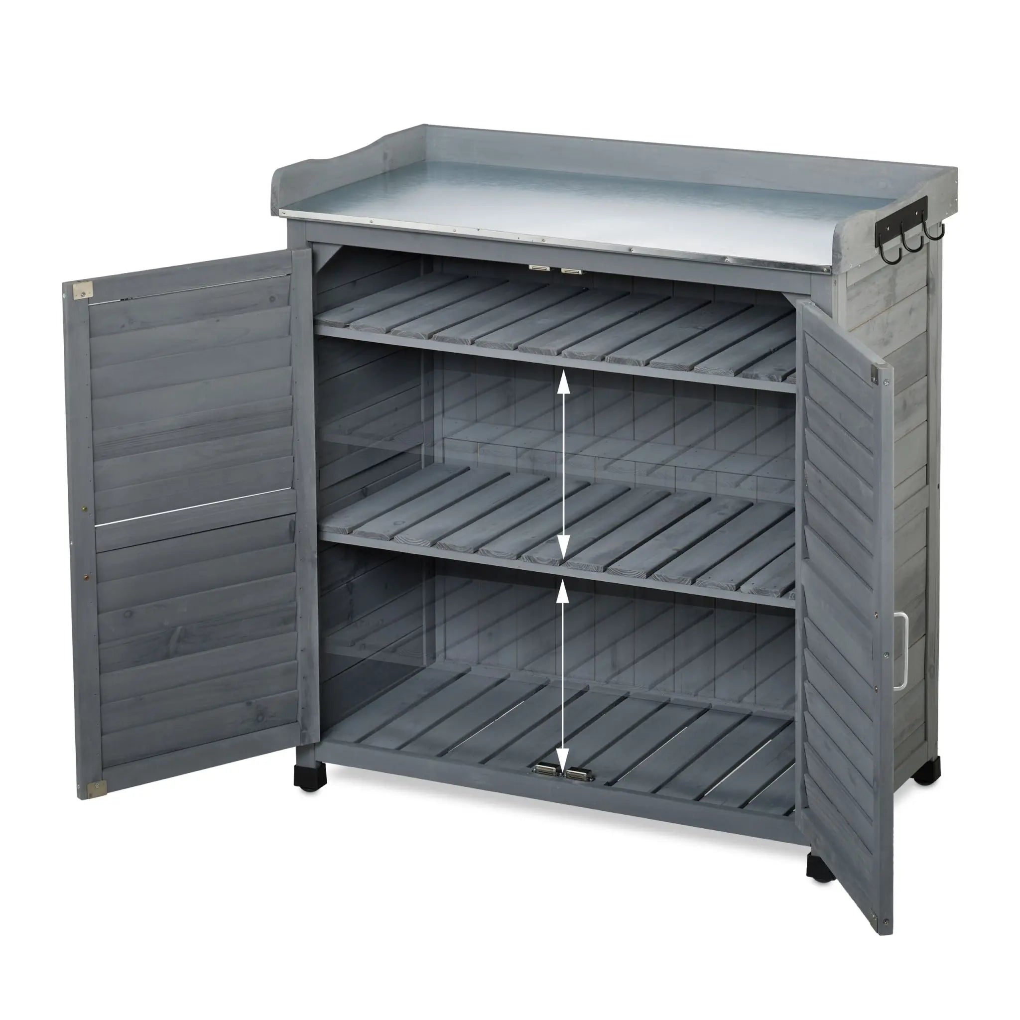 Pflanztisch mit Unterschrank Schwarz-Silber-Grau von Relaxdays
