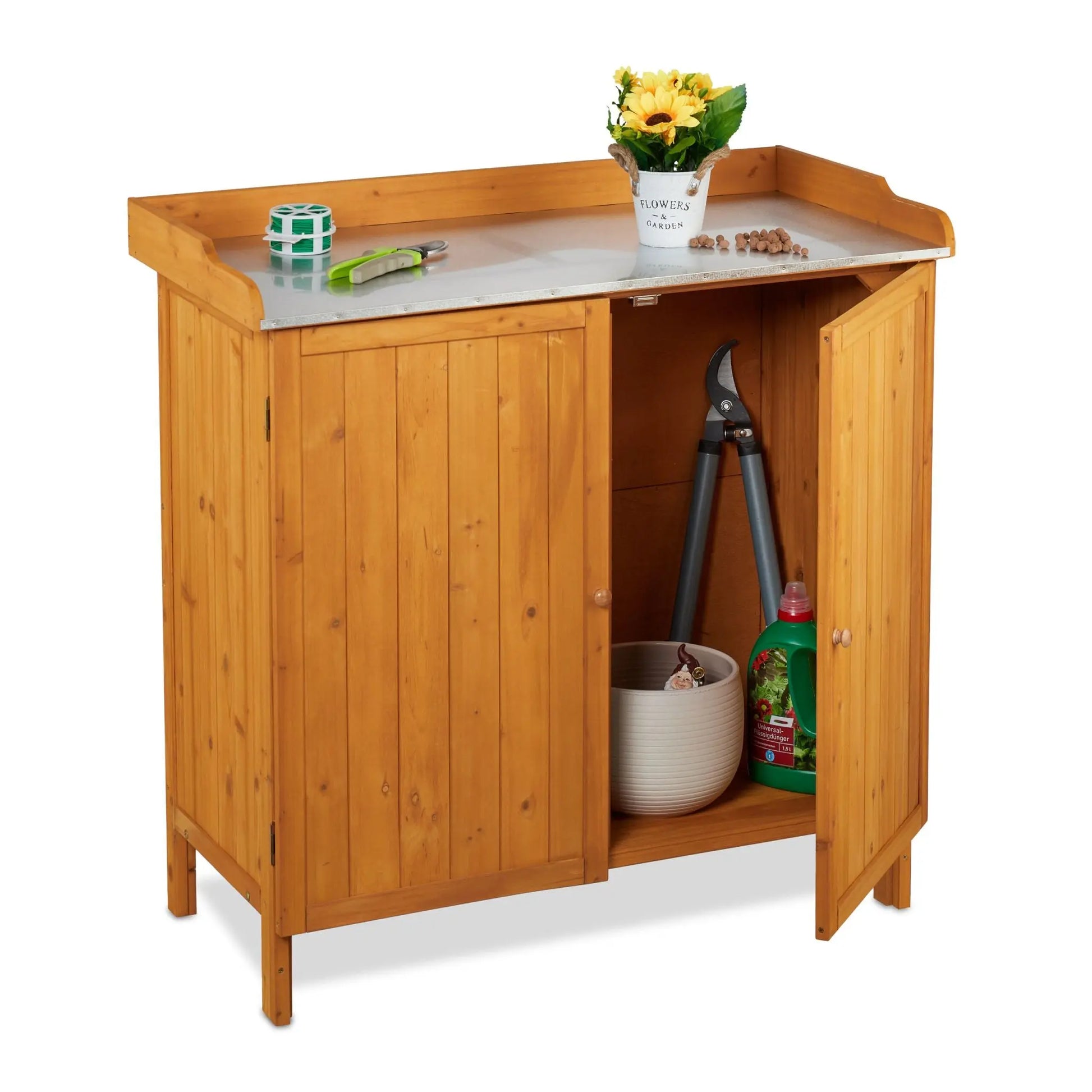 Pflanztisch mit Unterschrank Orange-Silber von Relaxdays