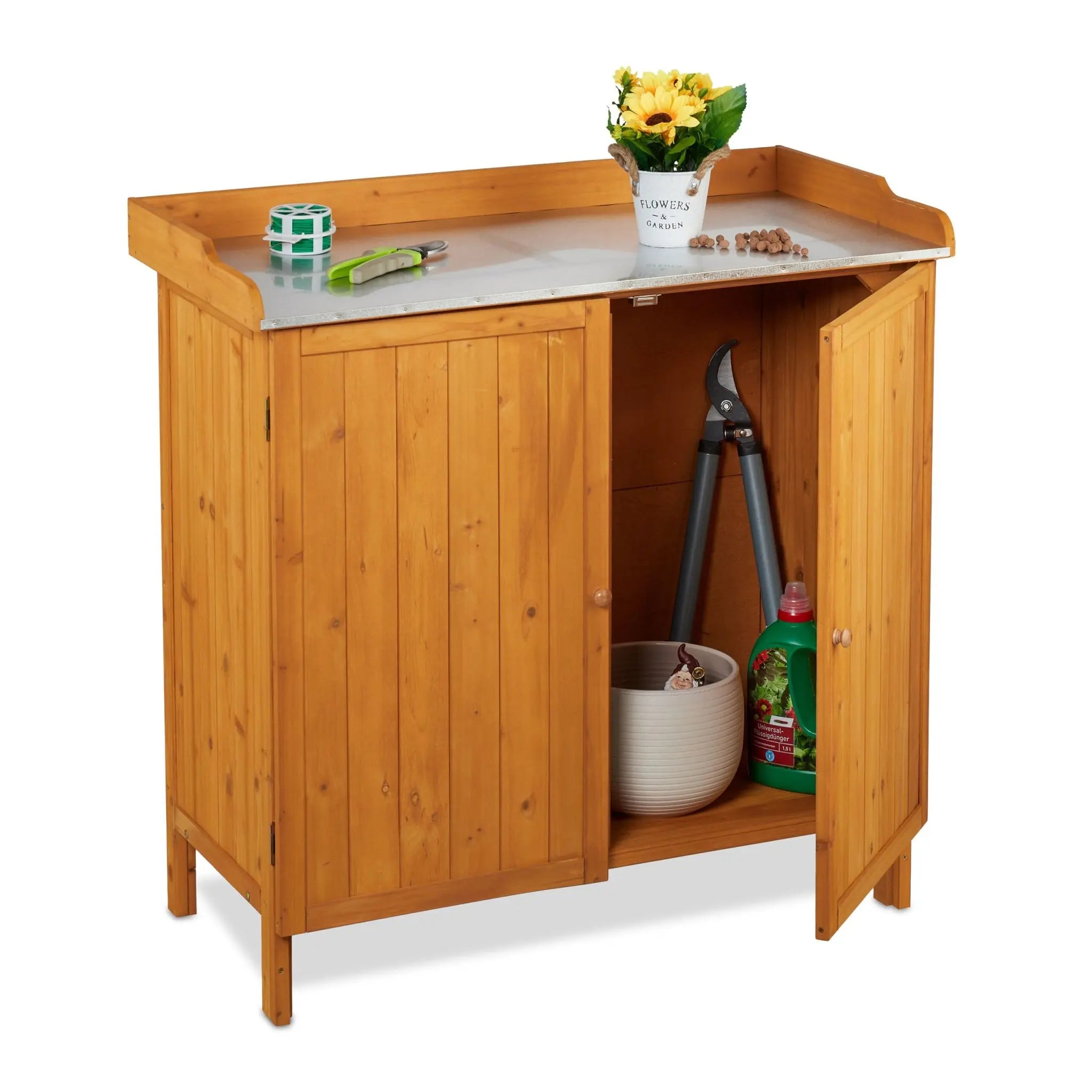 Pflanztisch mit Unterschrank Orange-Silber von Relaxdays
