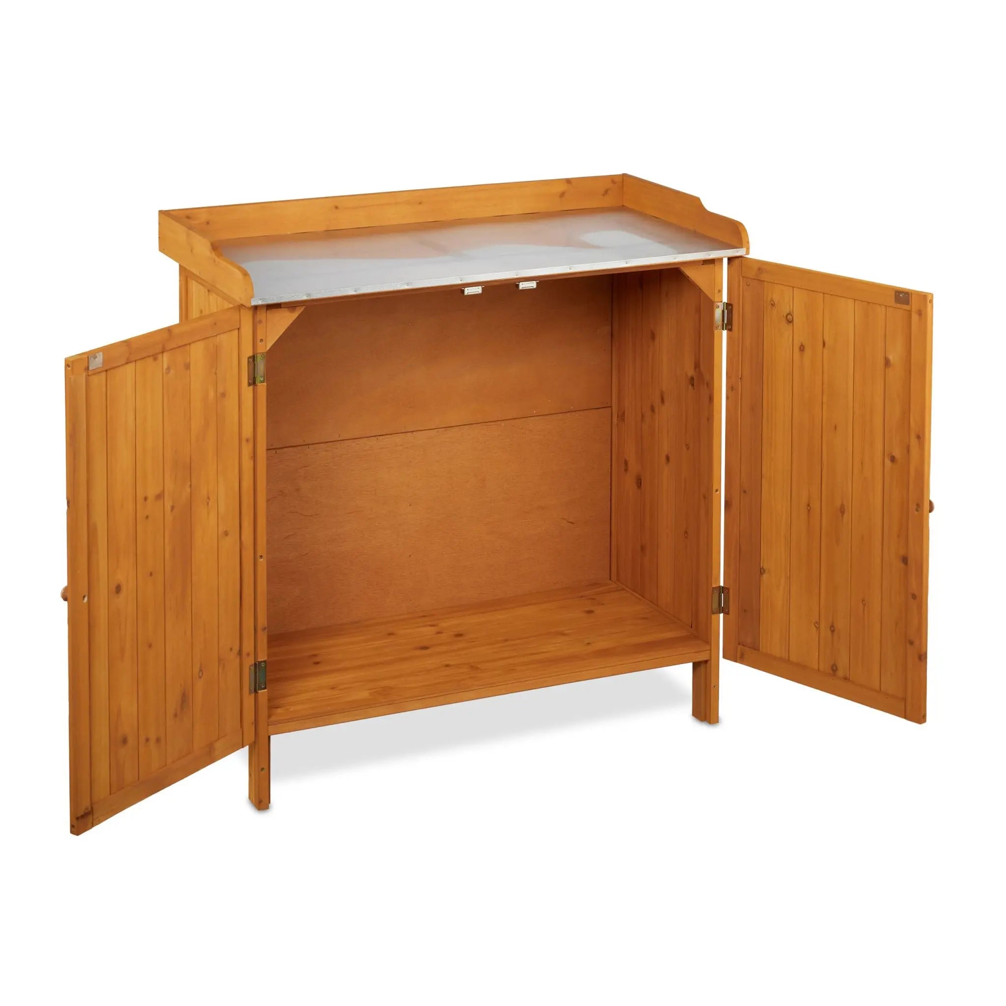 Pflanztisch mit Unterschrank Orange-Silber von Relaxdays