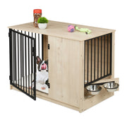 Hundekäfig für Zuhause 2 drehbare Näpfe Creme-Schwarz-Silber von Relaxdays