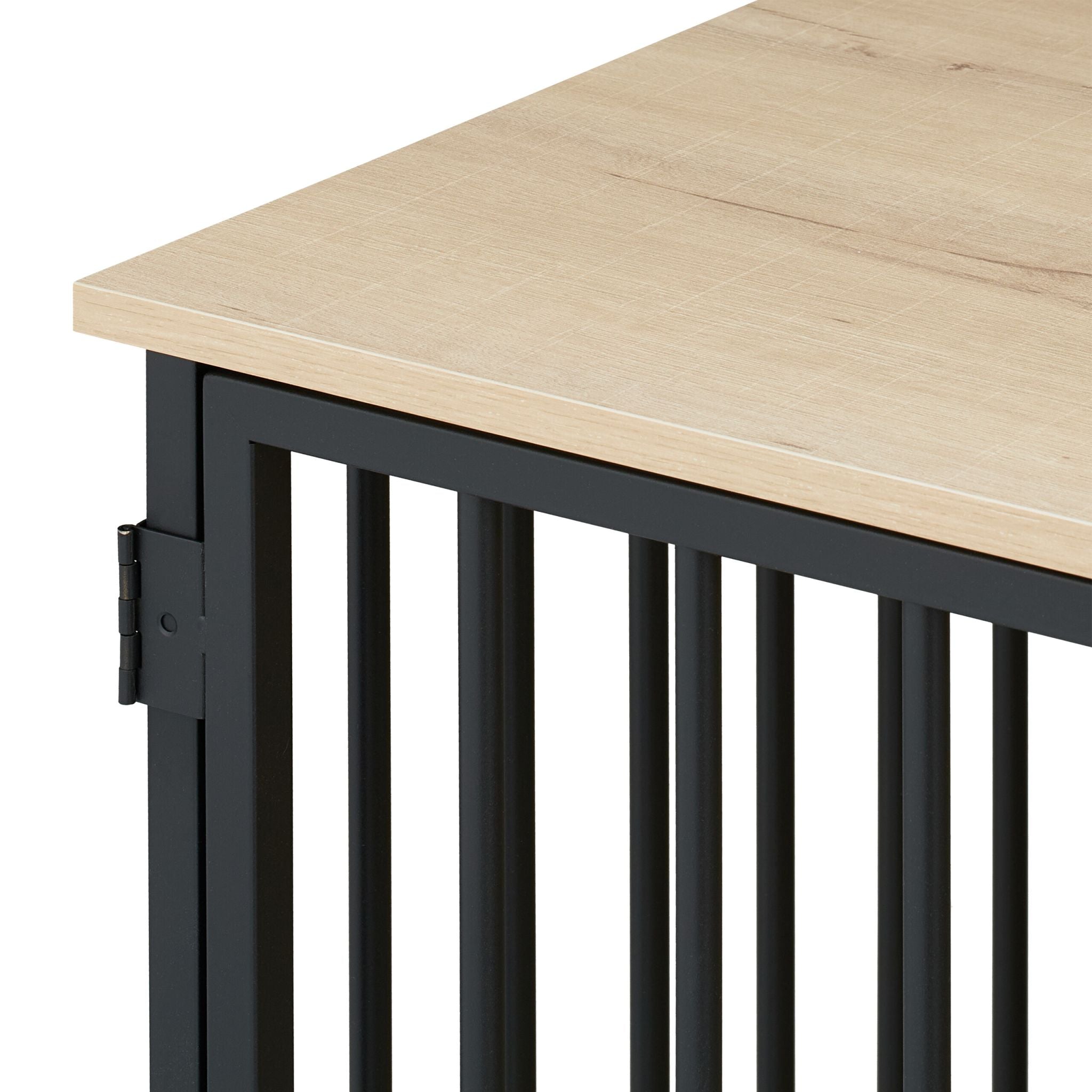 Hundekäfig für Zuhause 2 drehbare Näpfe Creme-Schwarz-Silber von Relaxdays