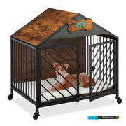 Hundekäfig für Zuhause mit Rollen Dunkelbraun-Schwarz-Grau von Relaxdays