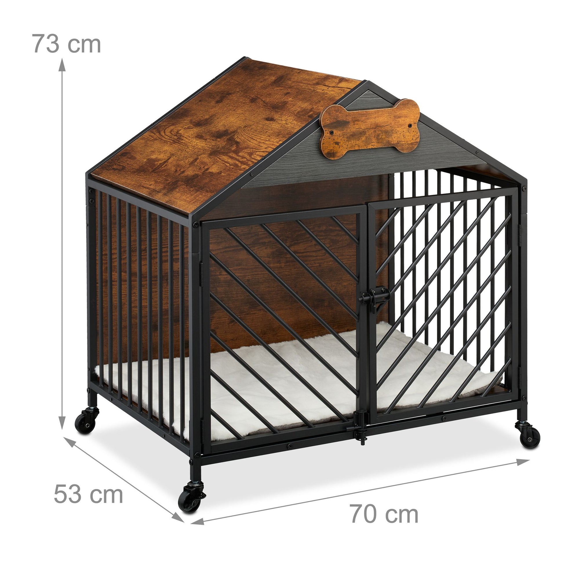 Hundekäfig für Zuhause mit Rollen Dunkelbraun-Schwarz-Grau von Relaxdays