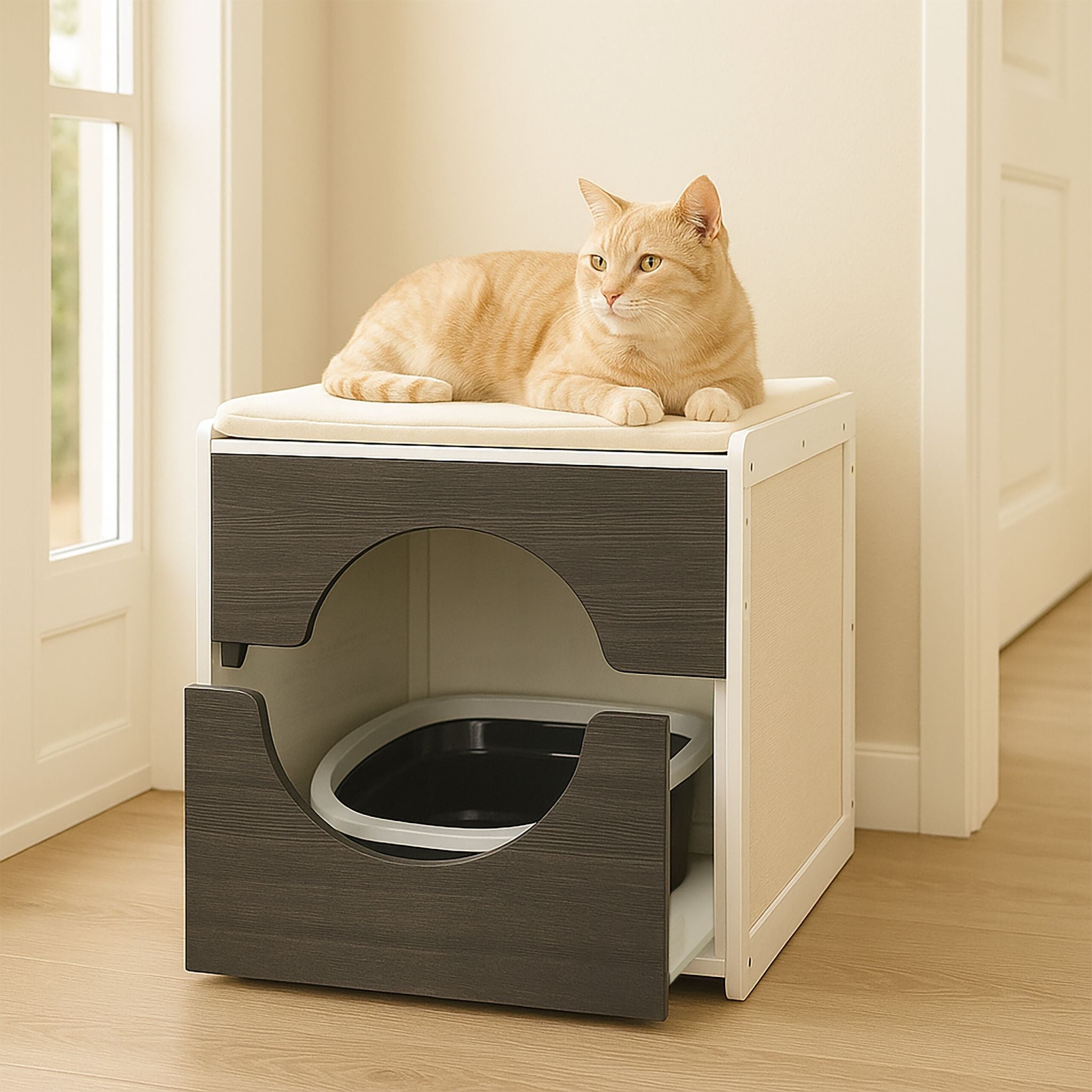 Katzenschrank für Katzentoilette Anthrazit-Weiss-Creme von Relaxdays