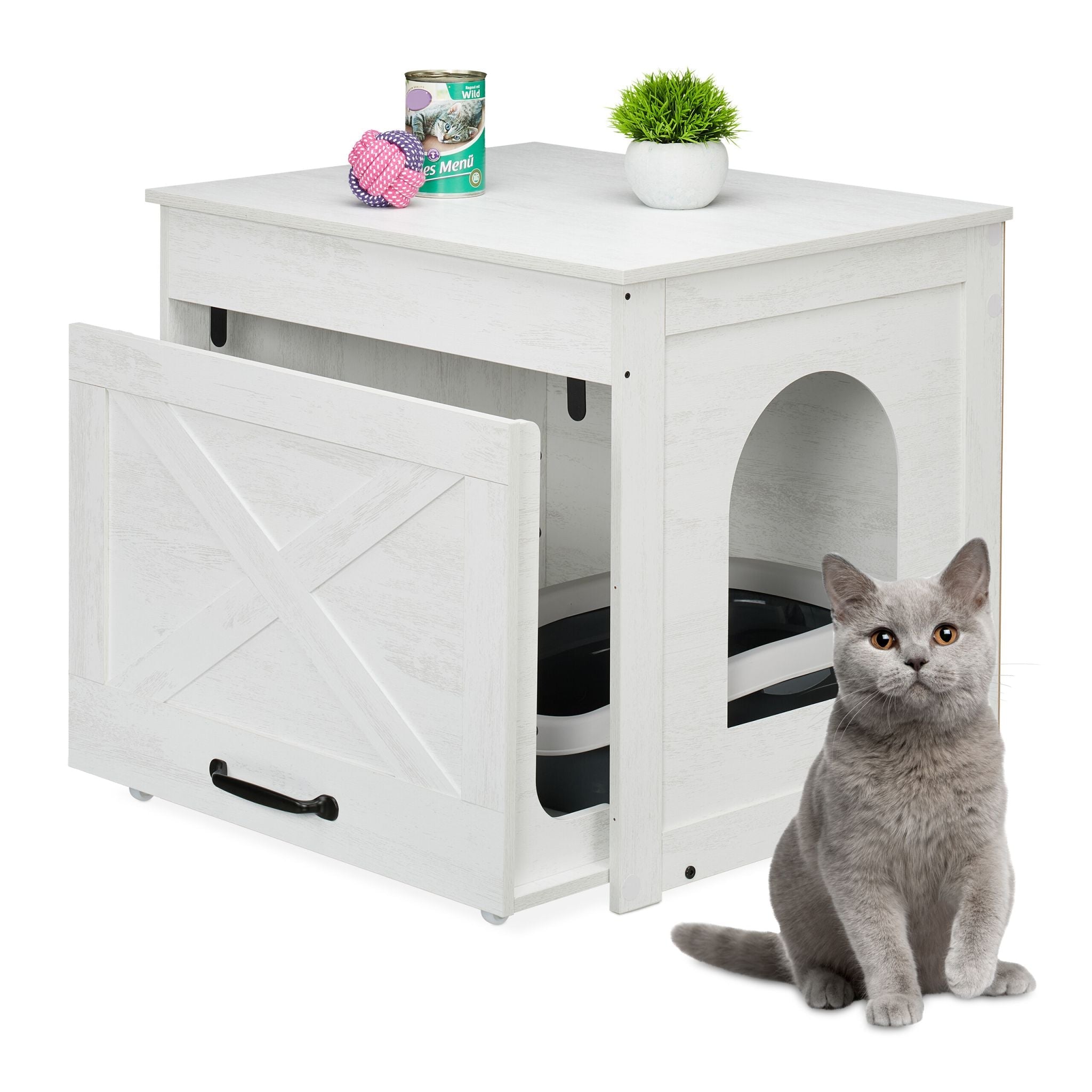 Katzenschrank für Katzentoilette Weiss-Creme-Schwarz von Relaxdays