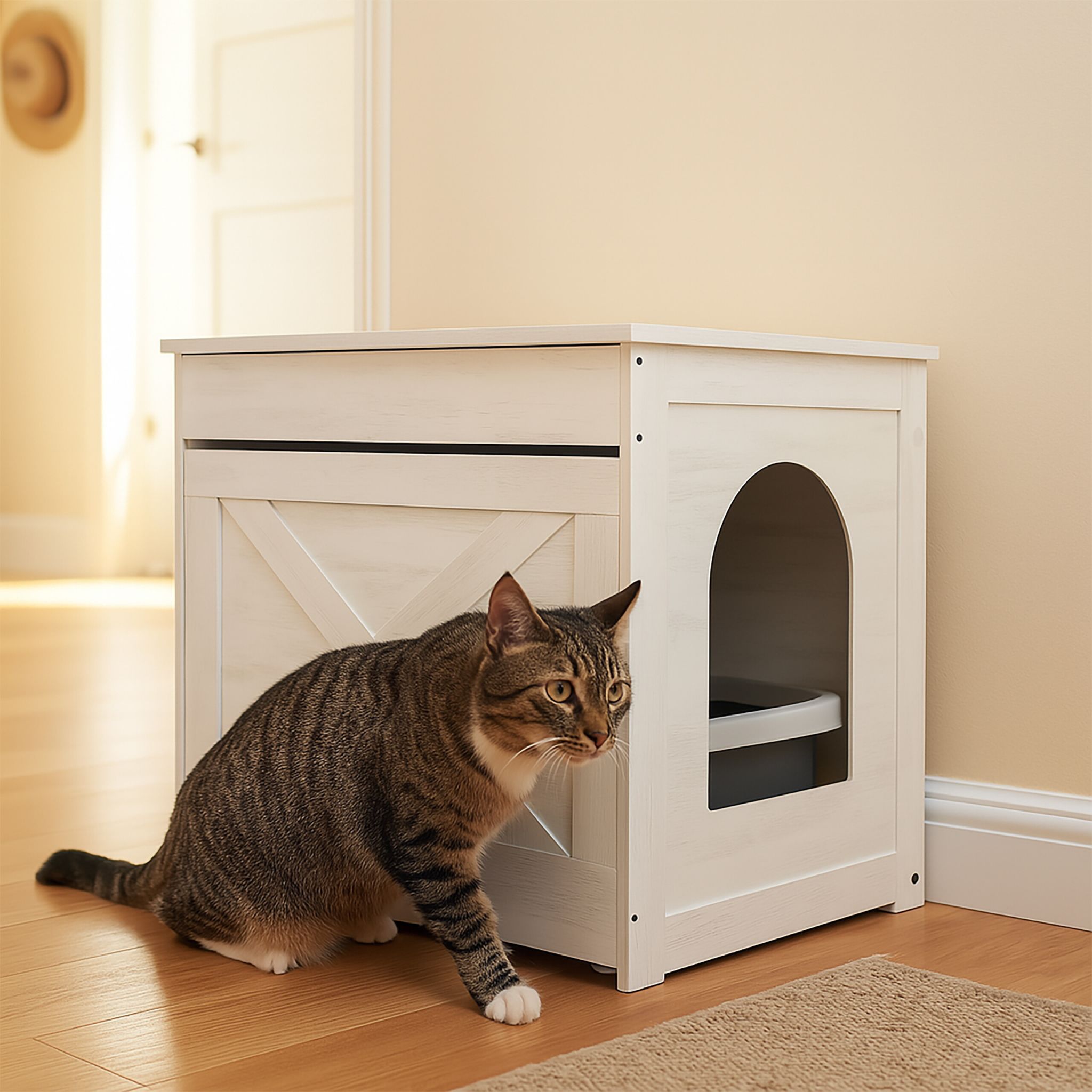Katzenschrank für Katzentoilette Weiss-Creme-Schwarz von Relaxdays