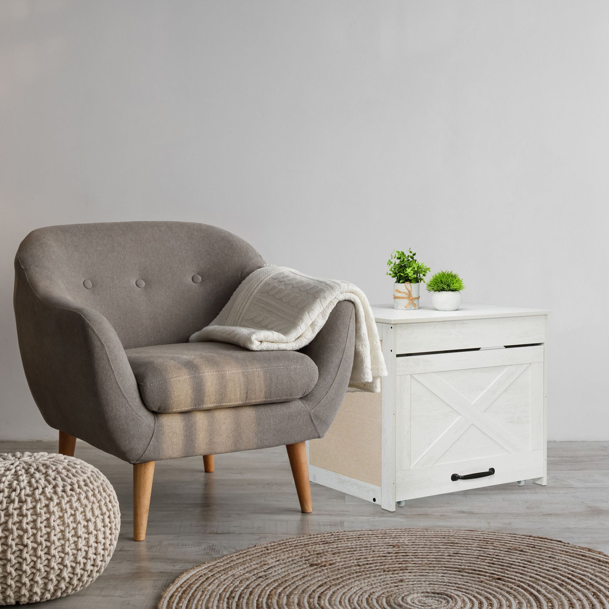 Katzenschrank für Katzentoilette Weiss-Creme-Schwarz von Relaxdays